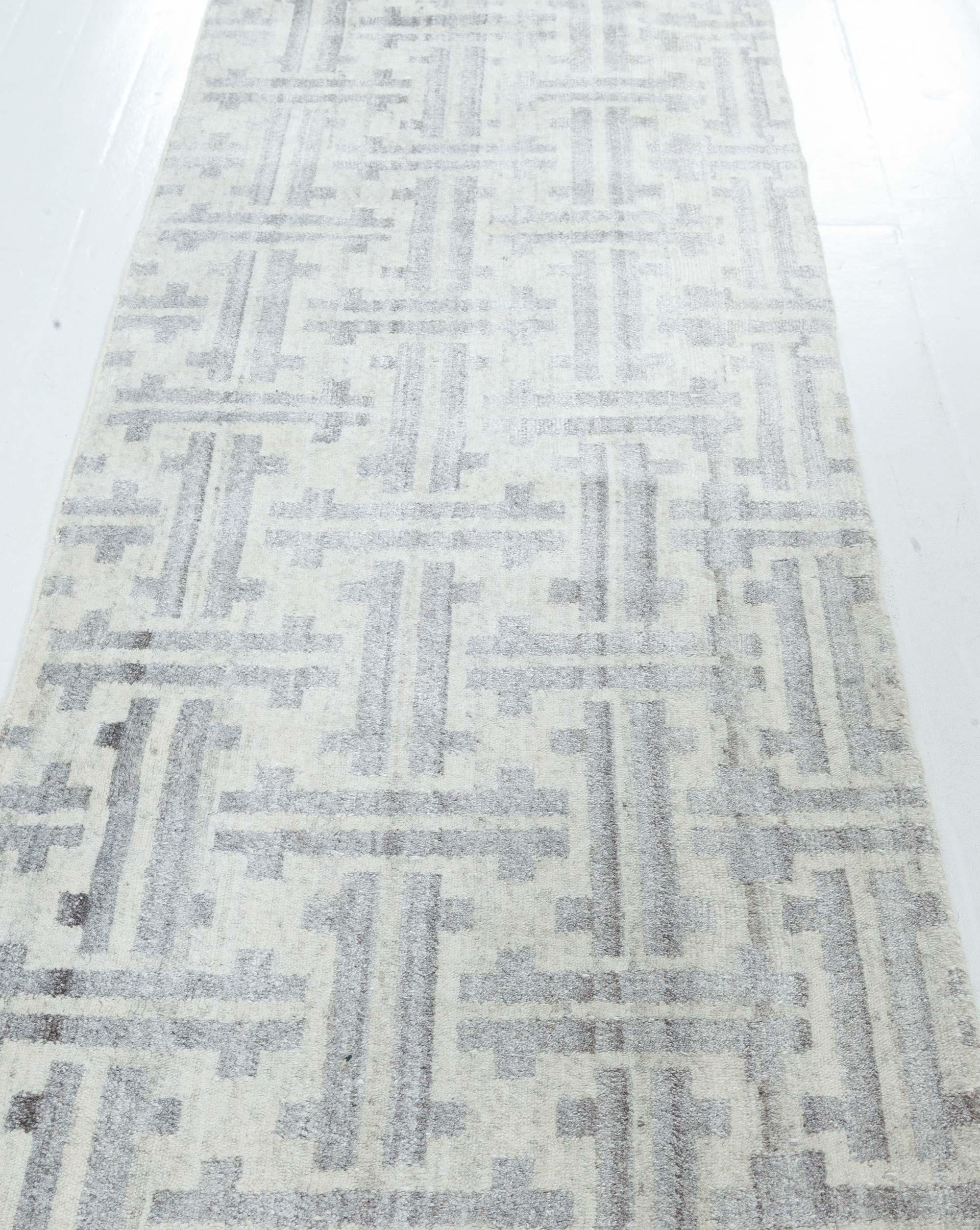 Hand-Knotted  Terra Geometric Runner by Doris Leslie Blau For Sale