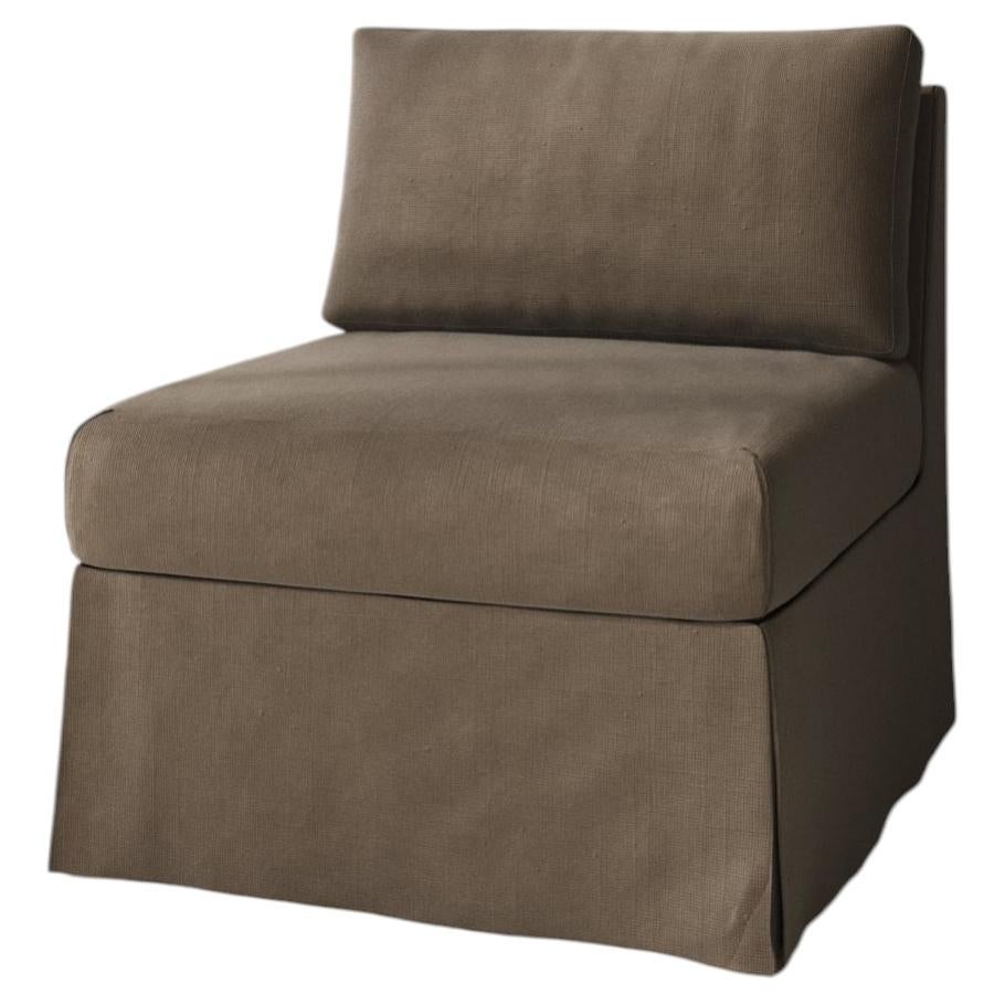 Modular Armless Skirted Armchair - Upholstered in Brown Taupe Linen
