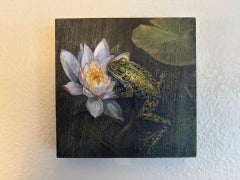 "Afloat" - Contemporary Frog and Water Lily Oil Painting, 2026