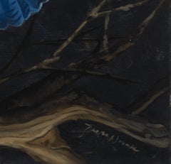 "Arrendajos estelares sobre abedul" - Pintura al óleo de animales sobre madera (2025)