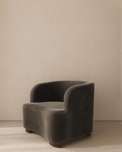 Minimal Accent ArmChair - Upholstered in Brown Taupe Mohair and Wooden Legs