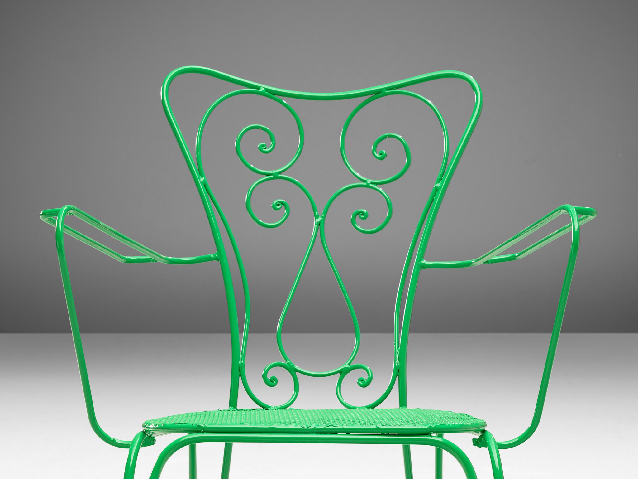  Set of Italian Patio Chairs in Green Lacquered Steel For Sale 1