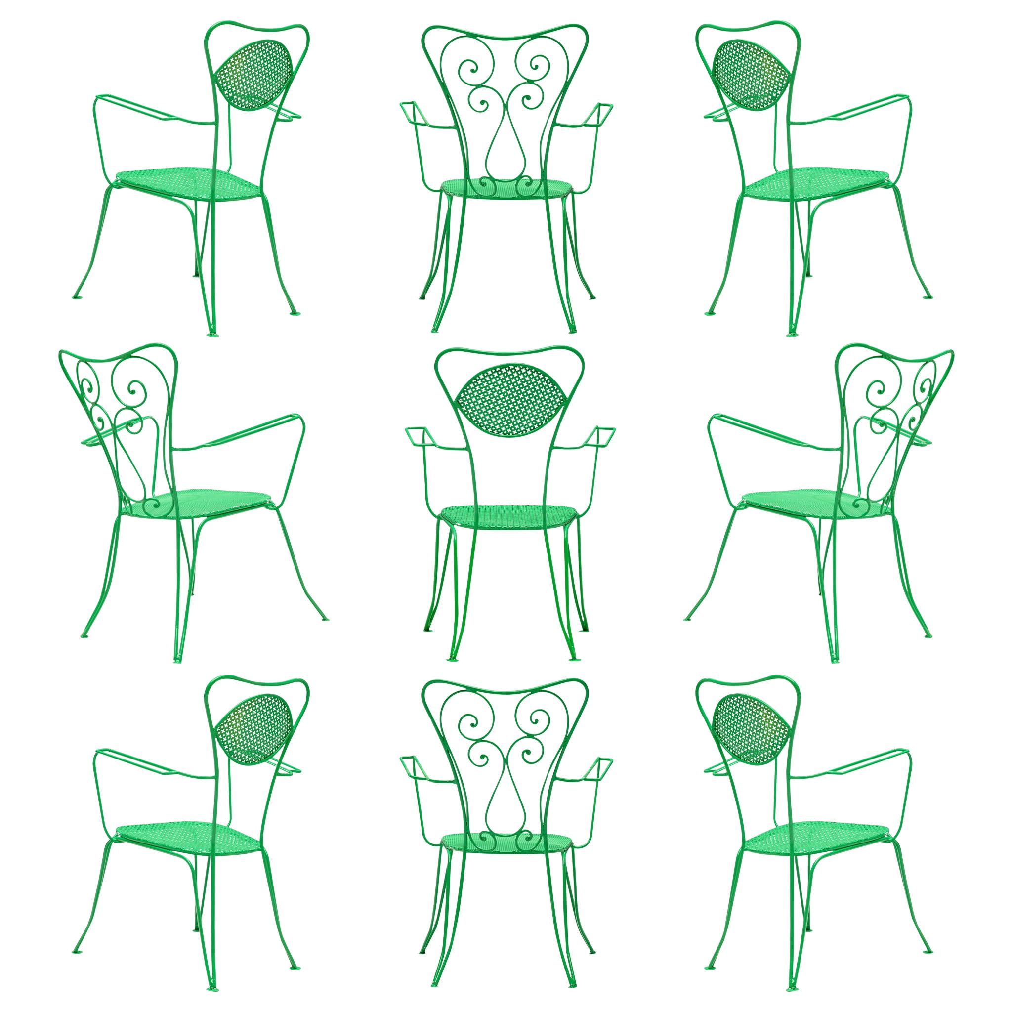  Set of Italian Patio Chairs in Green Lacquered Steel