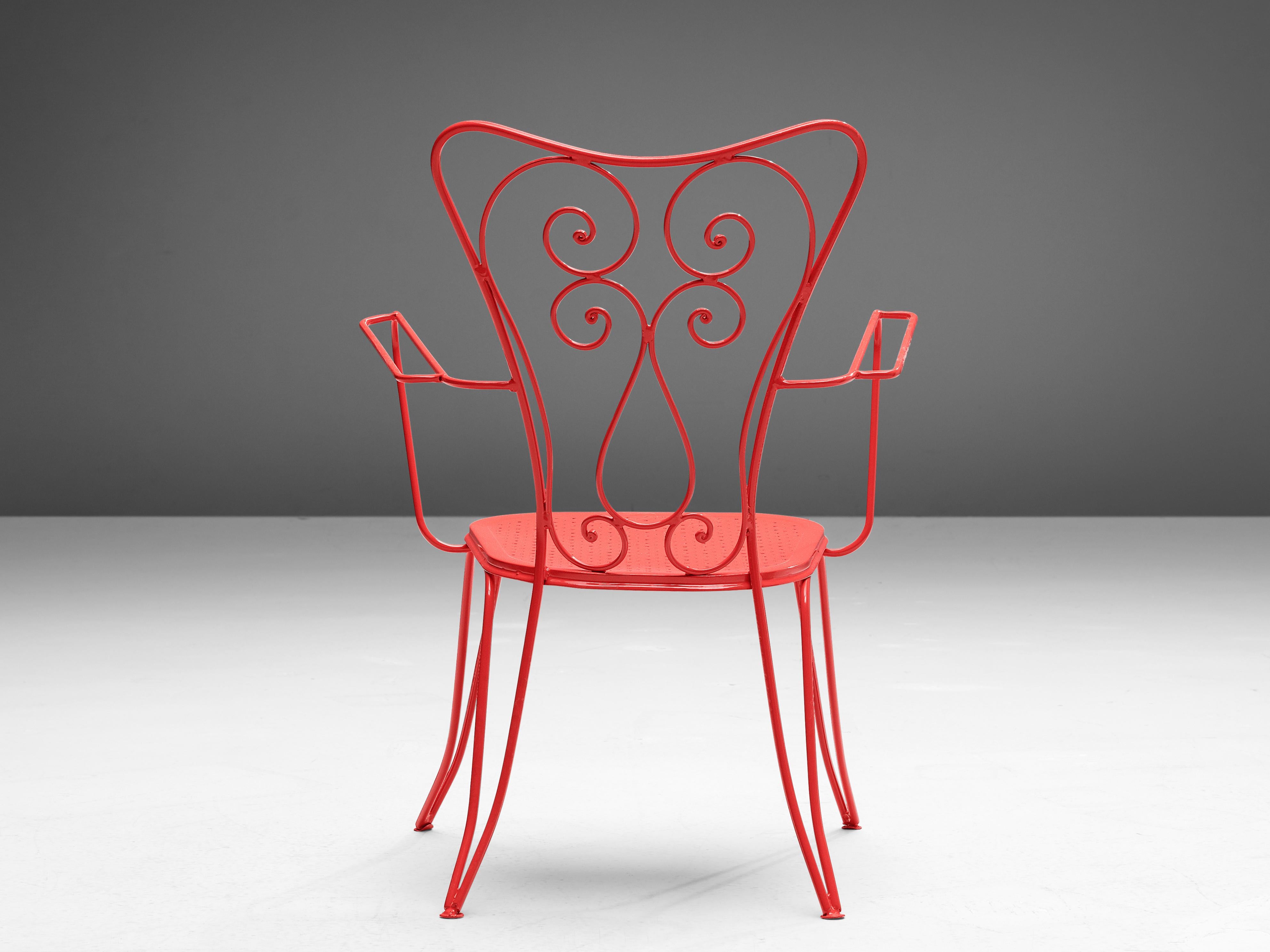 Large Set of Italian Patio Chairs in Red Lacquered Metal For Sale 10
