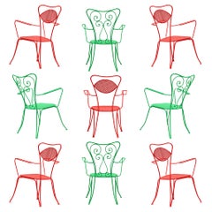 Großer Satz italienischer Terrassenstühle aus rot lackiertem und grün lackiertem Stahl