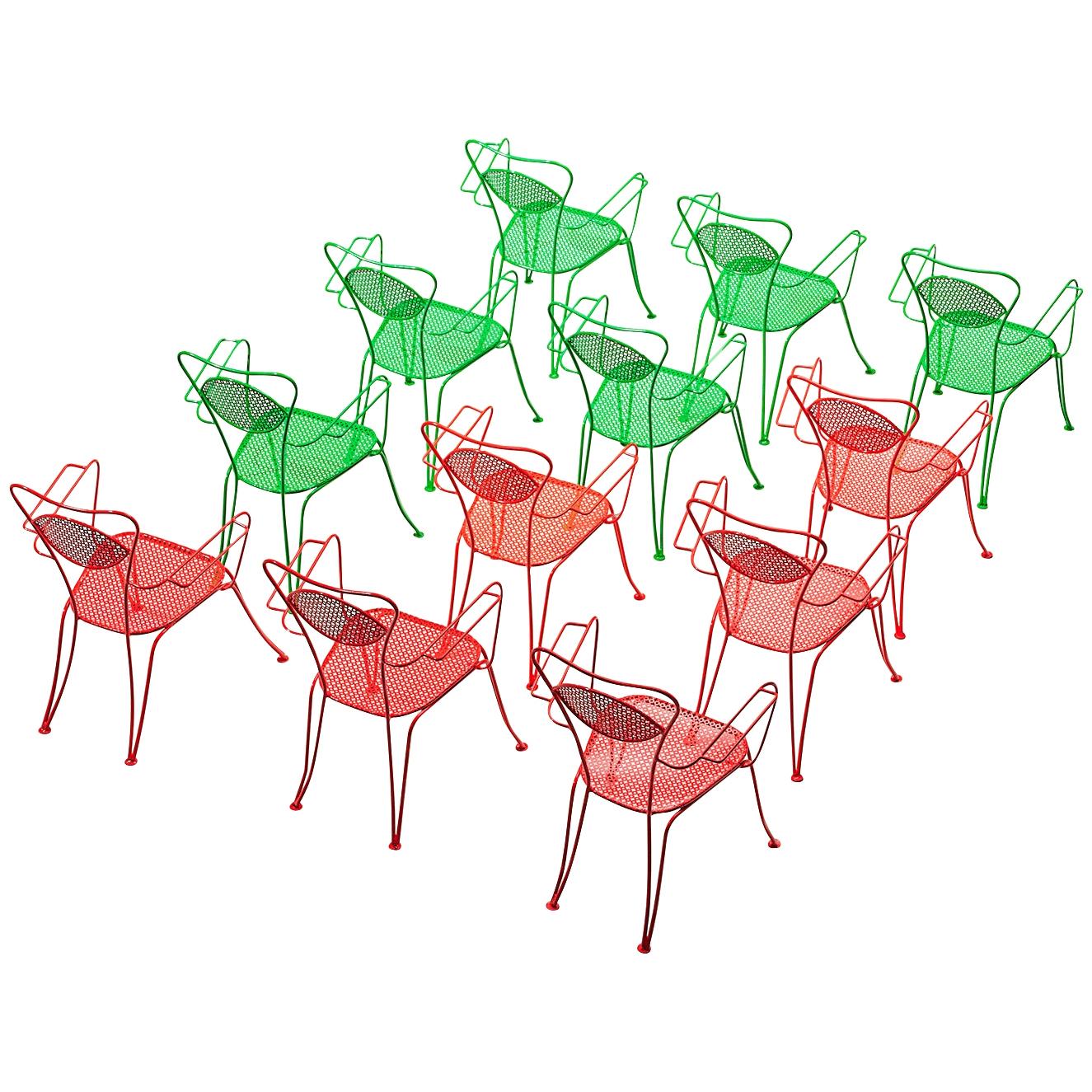 Large Set of Italian Patio Chairs in Lacquered Steel