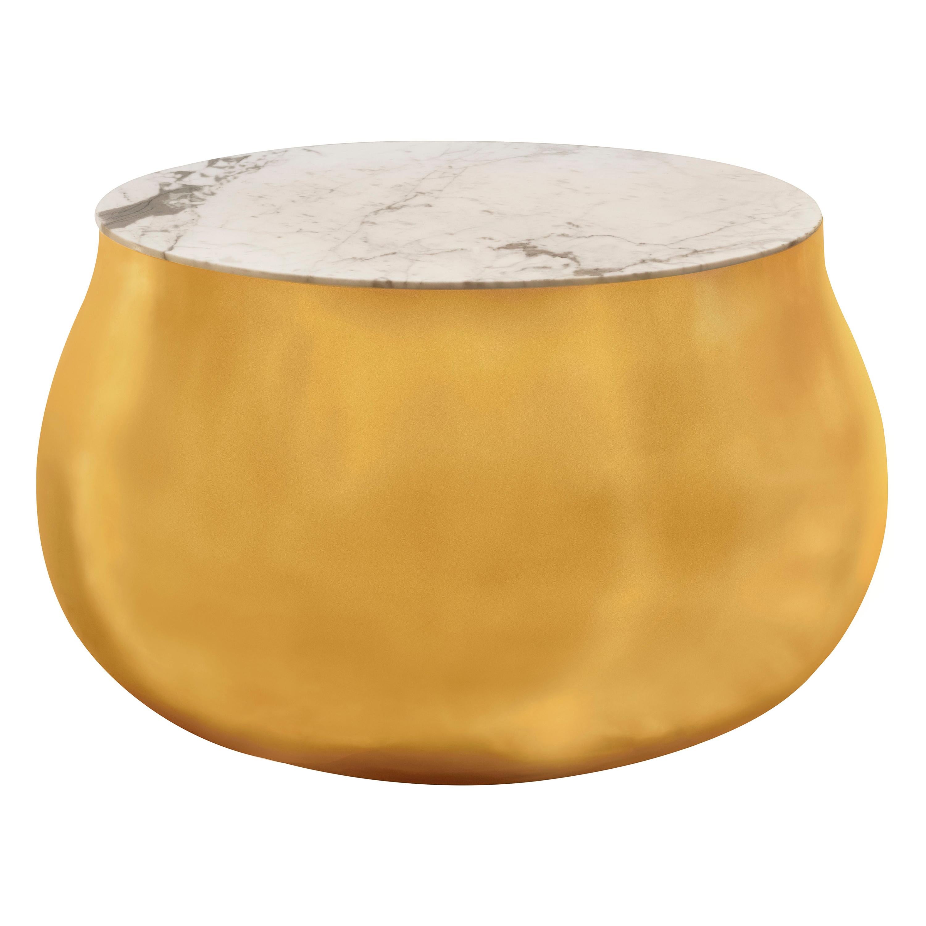 Terra Soprano Side Table in Brass with White Satuario Marble Top