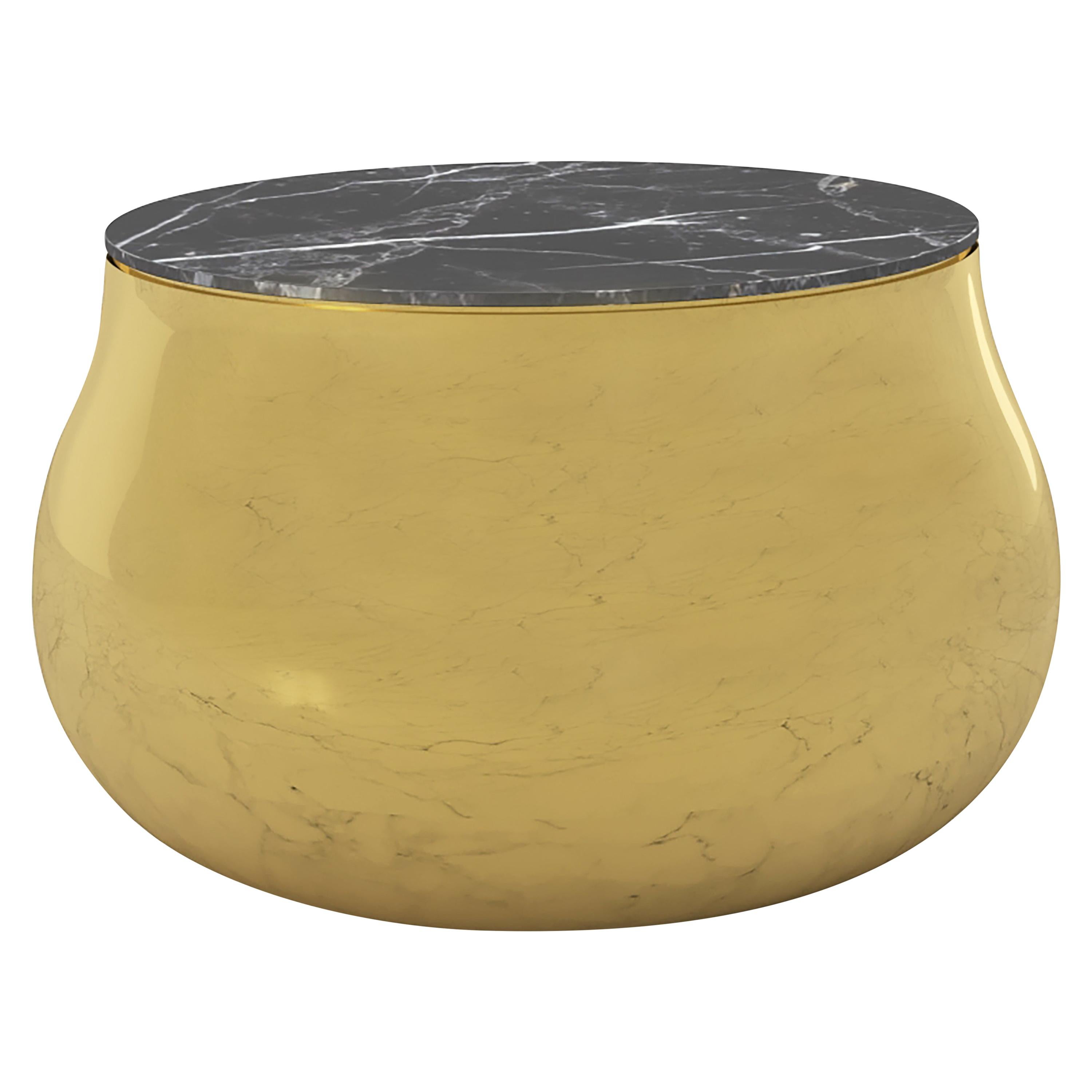 Terra Soprano Side Table in Brass with Black Marquina Marble Top