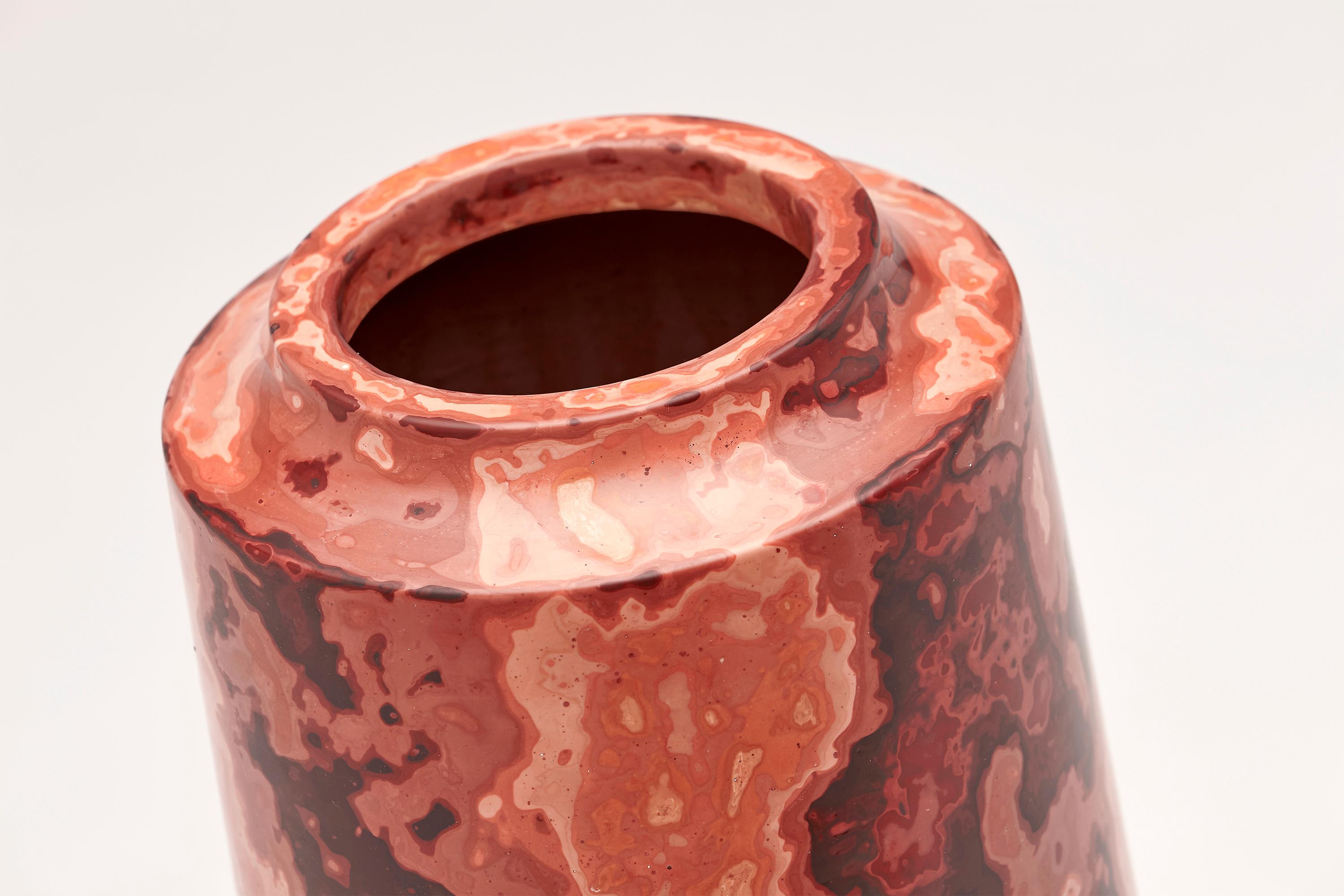 Acrylic Terra Stone, Contemporary Tall Vase / Vessel in coral and red by Nic Parnell For Sale