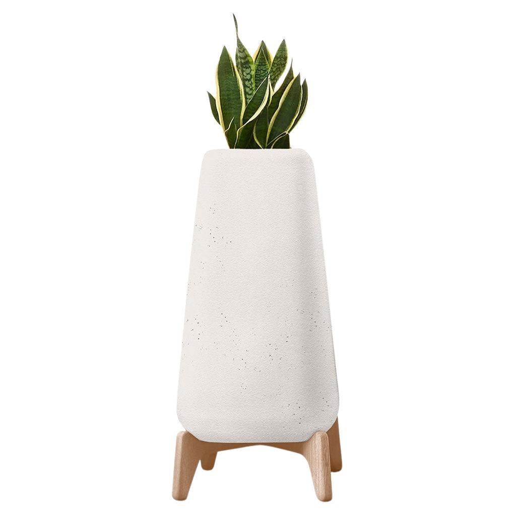 Terra Tall White Planter With Natural Wood Base by Indigenus