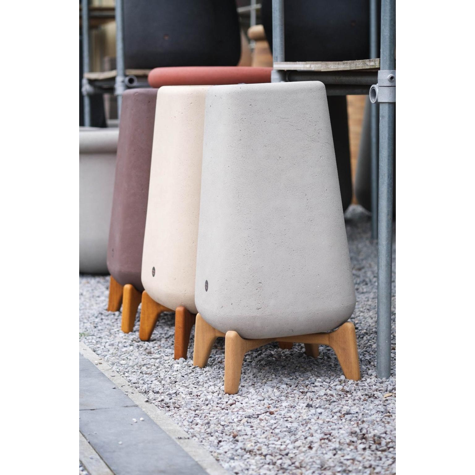 Stone Terra Tall XS Brown Planter With Natural Wood Base by Indigenus For Sale