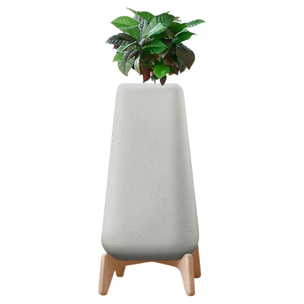 Terra Tall XS Grey Planter With Natural Wood Base by Indigenus