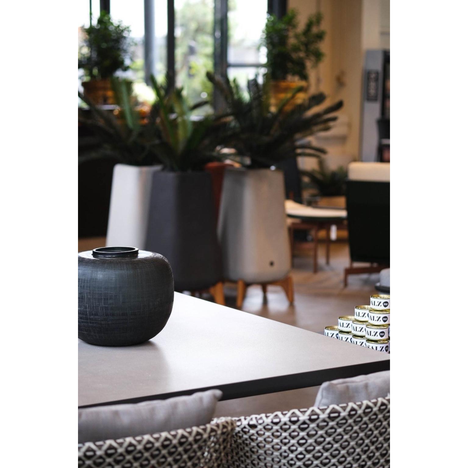 Terra Tall XS Grey Planter With Oiled Wood Base by Indigenus For Sale 2