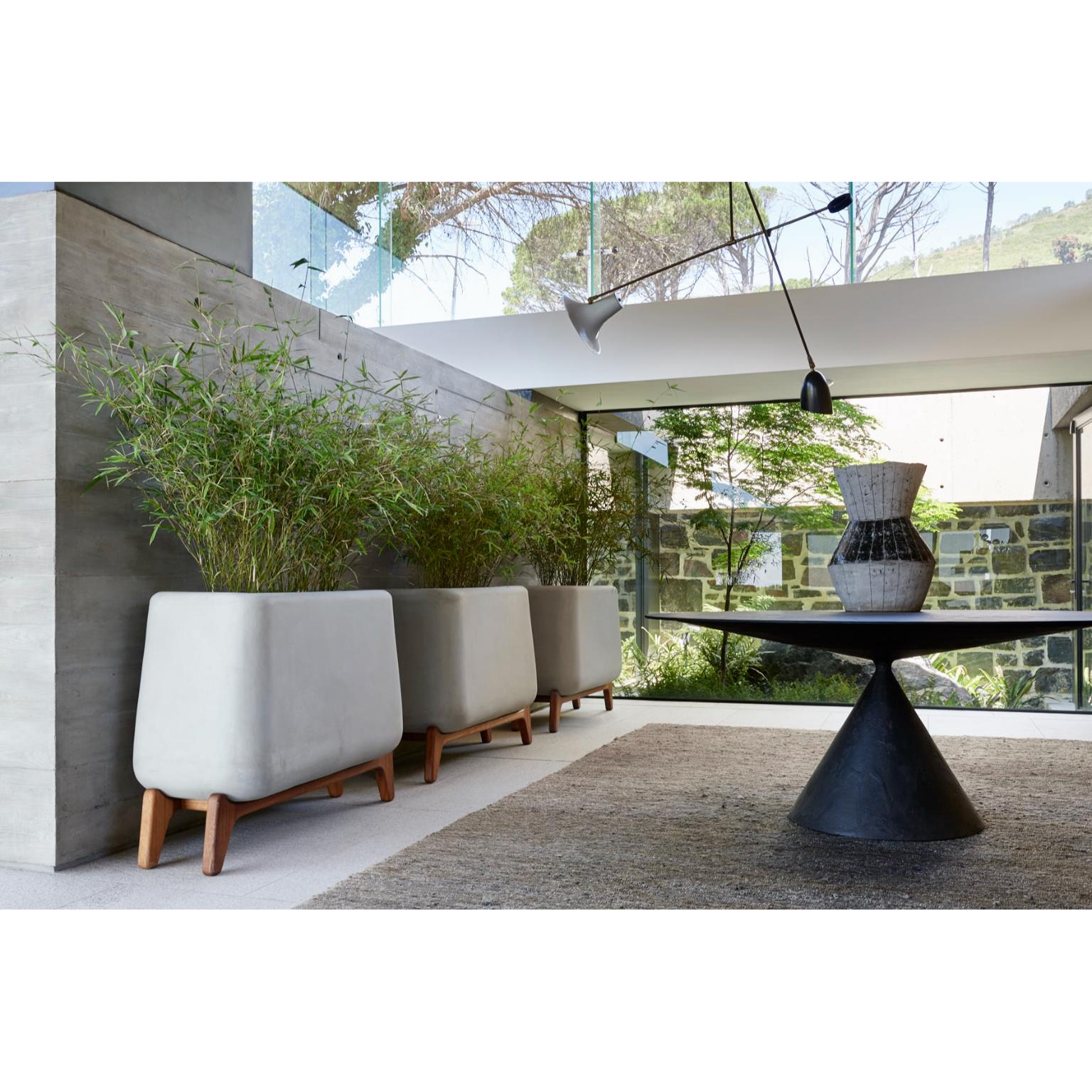 Terra Through Sandstone Planter With Natural Wood Base by Indigenus For Sale 2