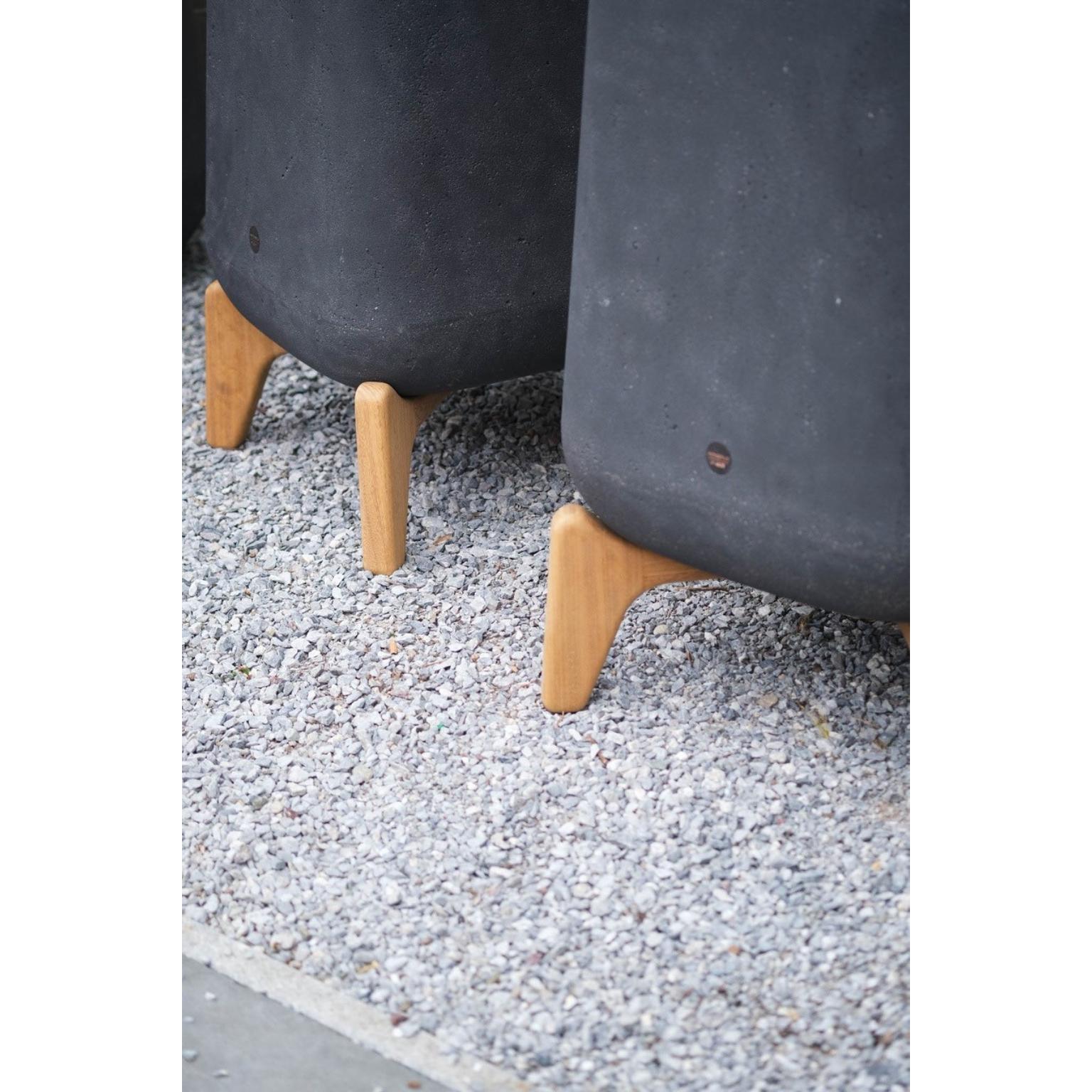 South African Terra Through Sandstone Planter With Natural Wood Base by Indigenus For Sale