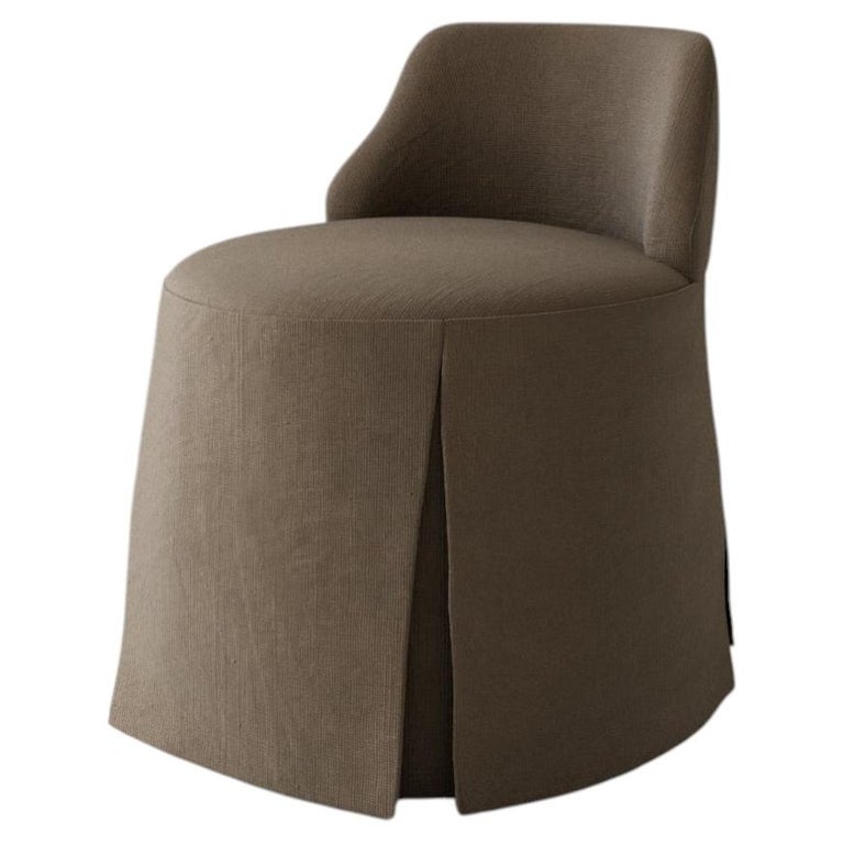 Dressing Room Chair with Pleated Skirt - Upholstered in Brown Taupe Linen  For Sale at 1stDibs