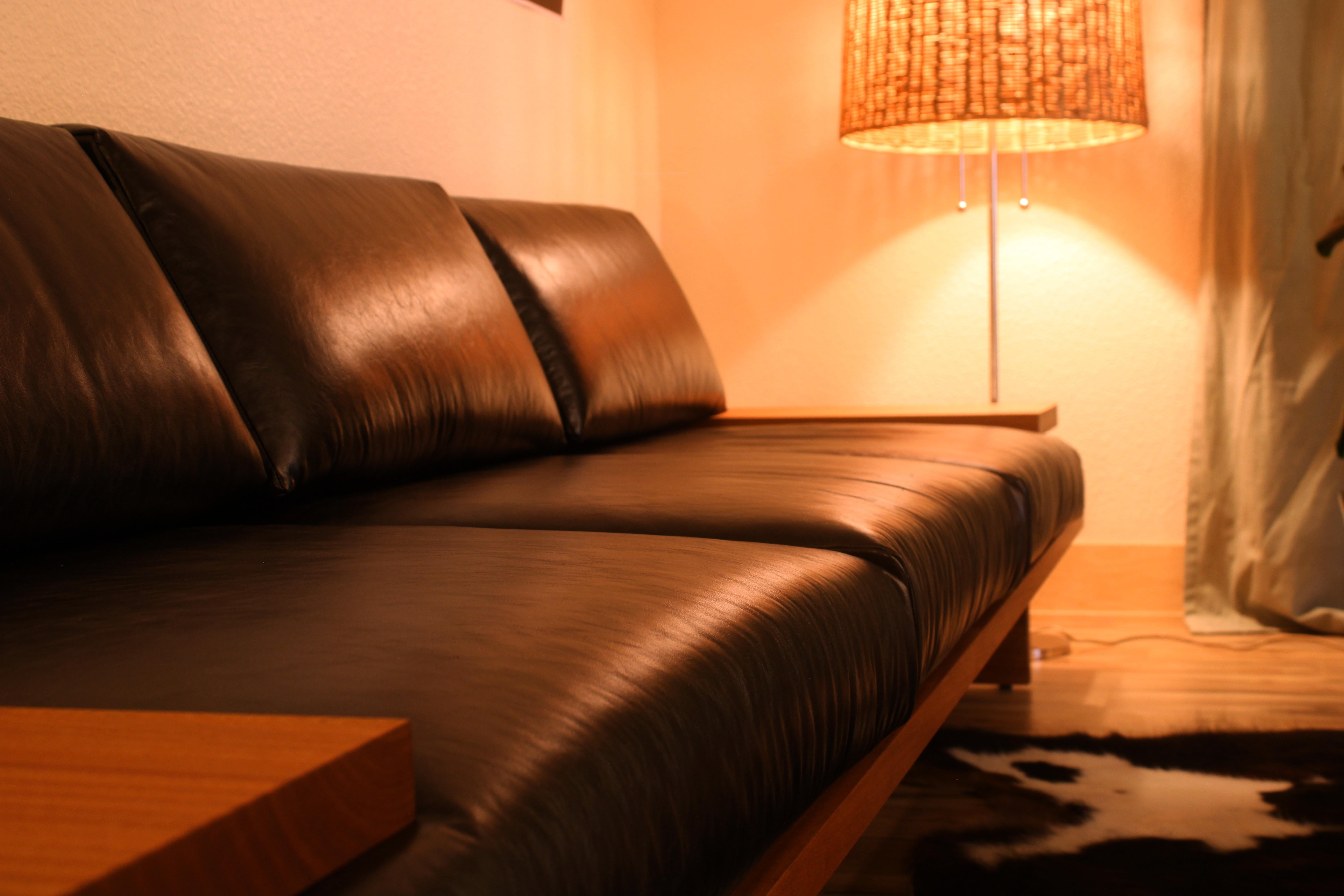 Terrace Couch by Greg Palombo. Solid wood frame with all leather upholstery For Sale 4