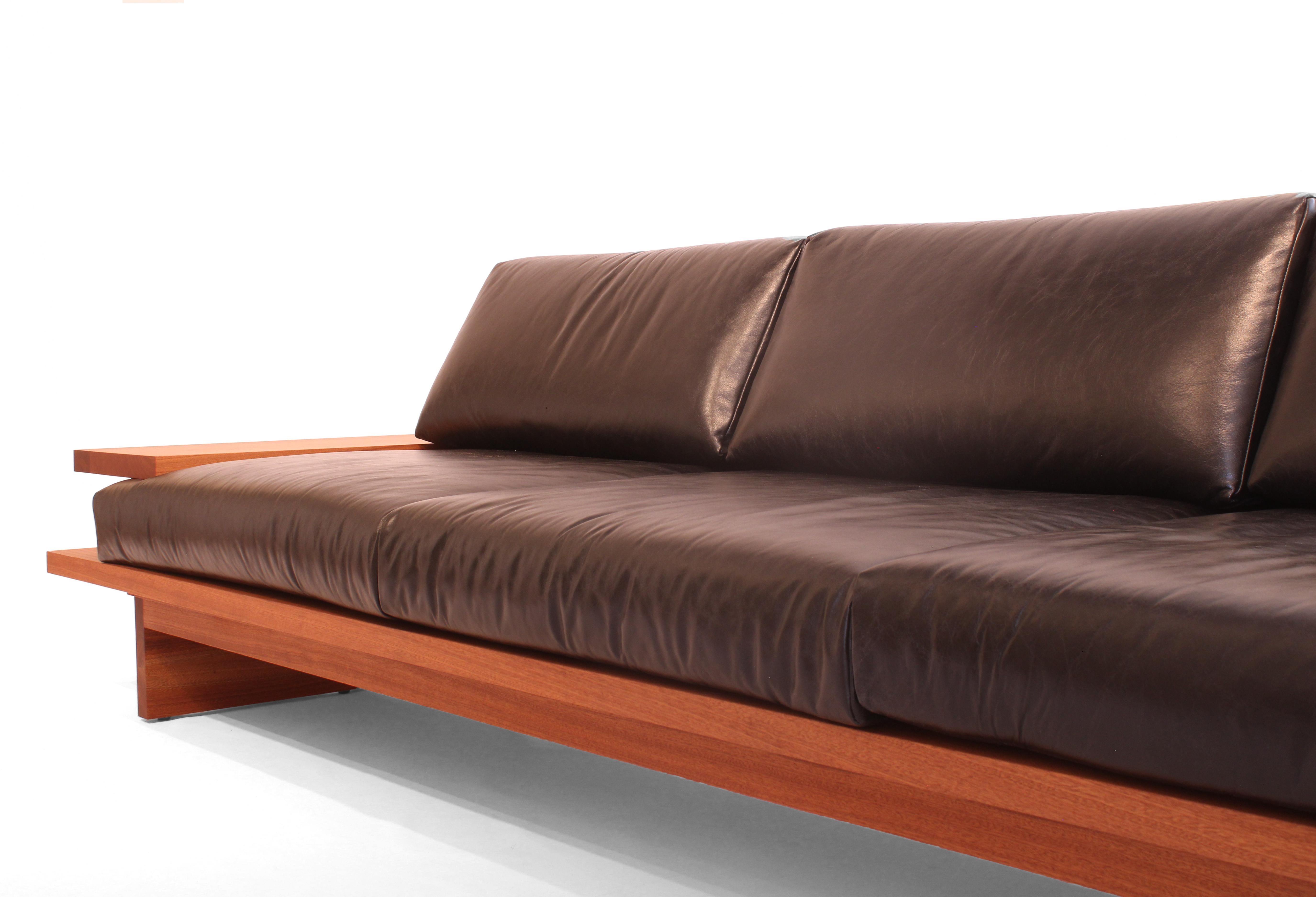 Mid-Century Modern Terrace Couch by Greg Palombo. Solid wood frame with all leather upholstery For Sale