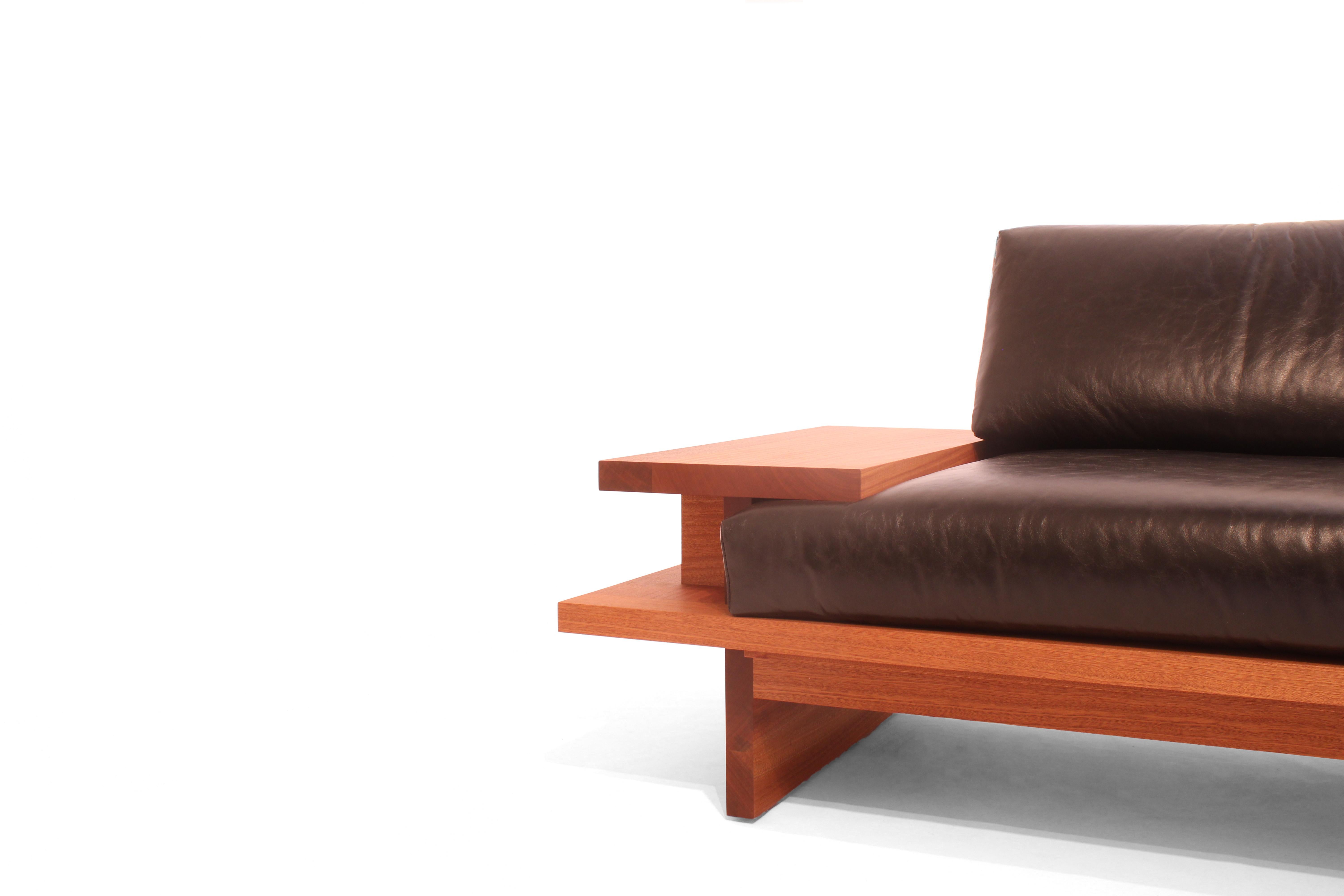 American Terrace Couch by Greg Palombo. Solid wood frame with all leather upholstery For Sale