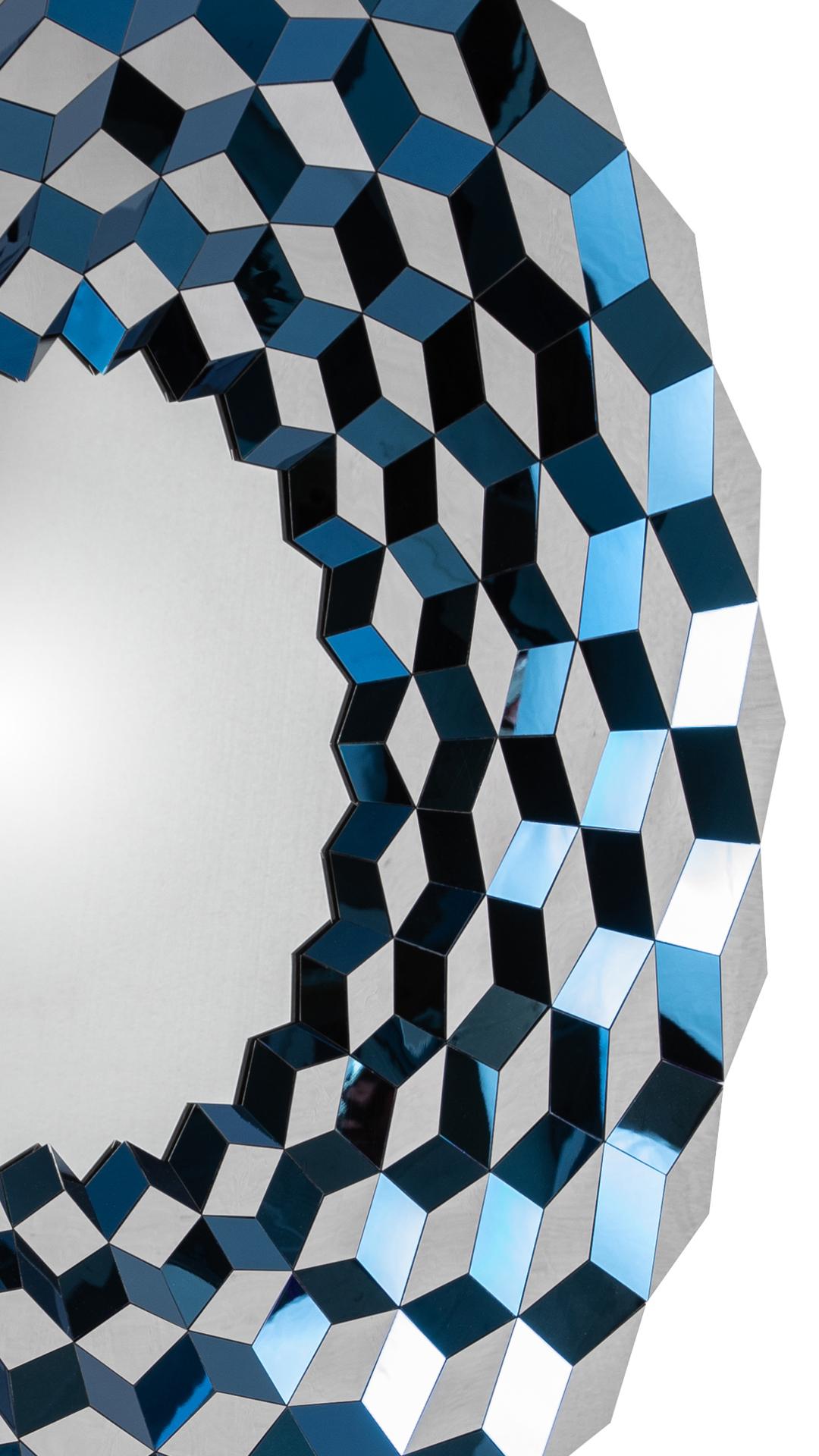 British TERRACE Mirror in Midnight Blue Stainless Steel by Jake Phipps For Sale