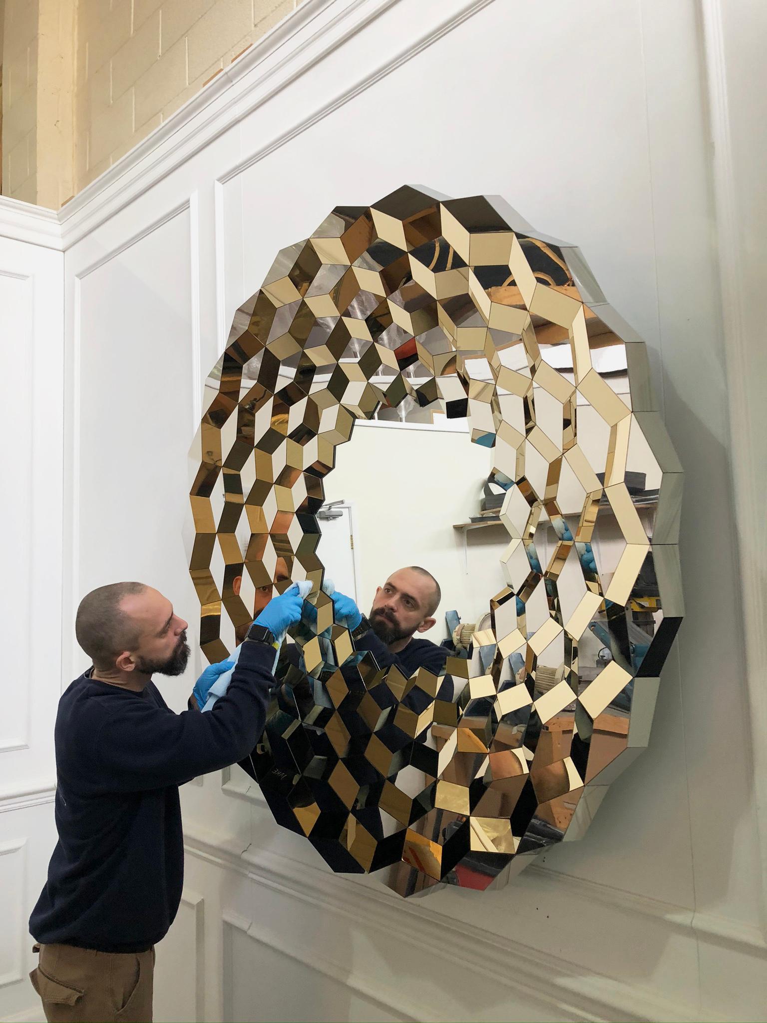 Brass TERRACE Mirror in Midnight Blue Stainless Steel by Jake Phipps For Sale