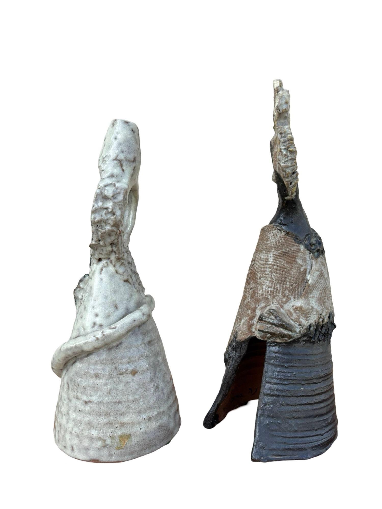 Unknown Terracota Glazed Anthropomorphic Sculpture Male and Female signed by Artist For Sale