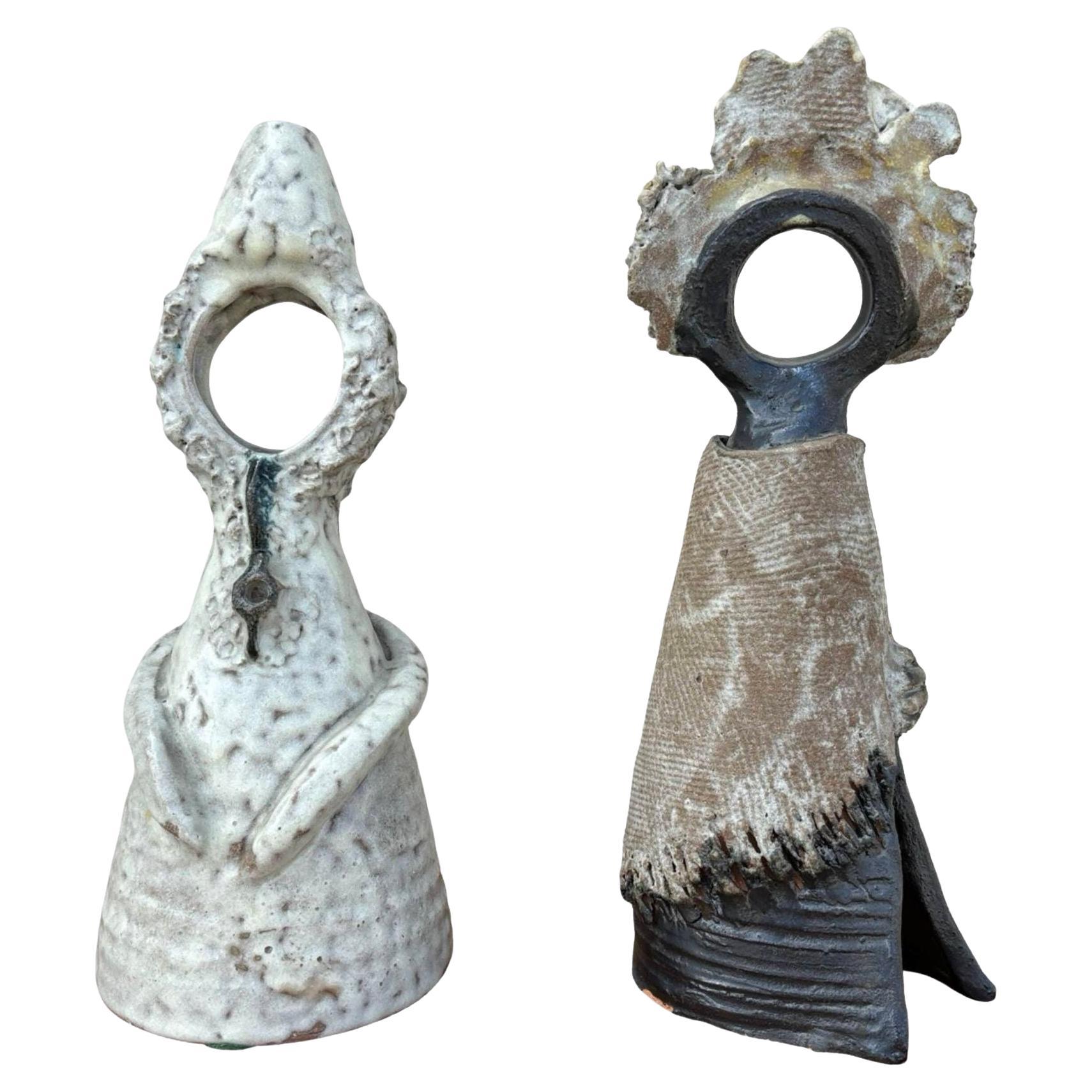 Terracota Glazed Anthropomorphic Sculpture Male and Female signed by Artist For Sale
