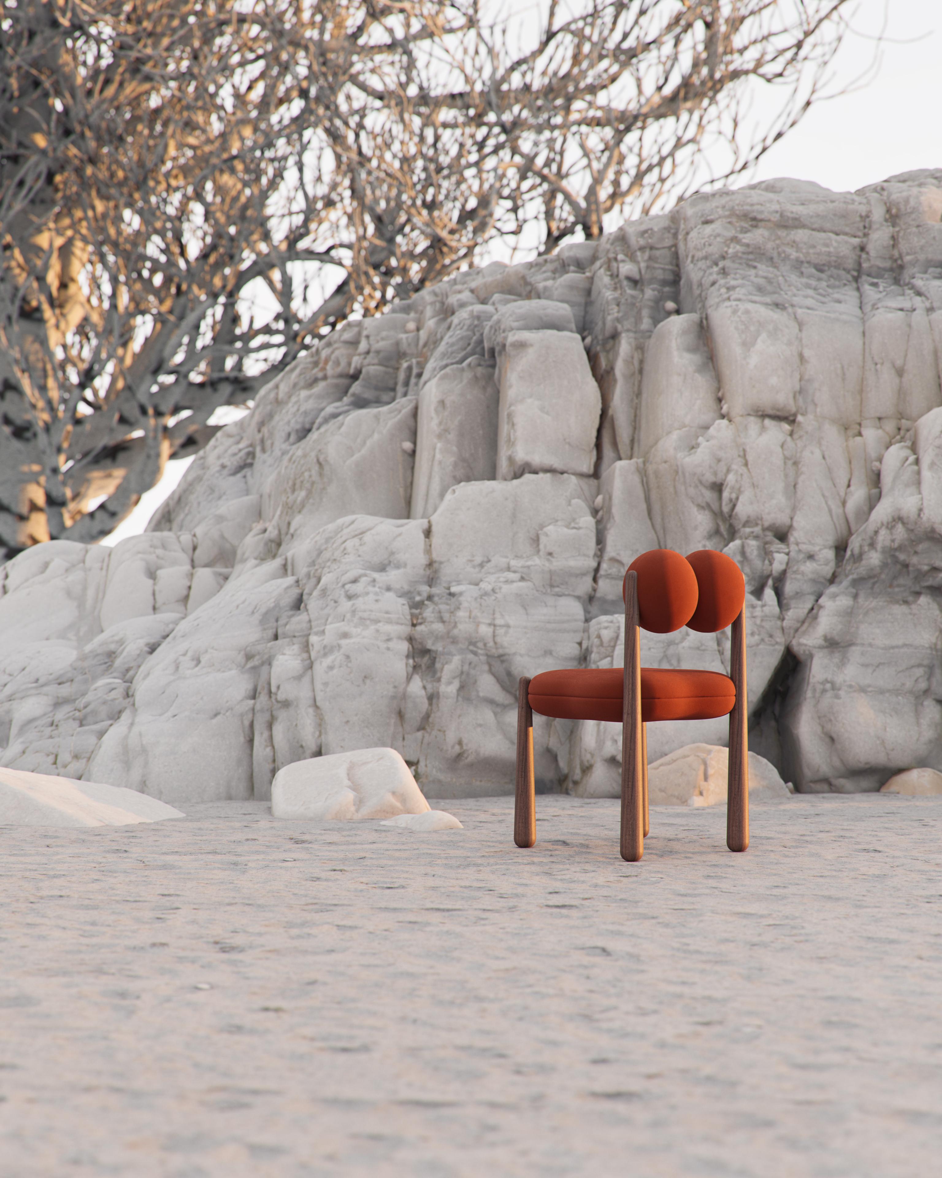 Terracota Jasmine Stuhl von Nelson Araujo
Abmessungen: T 88 x B 88 x H 80 cm
MATERIALIEN: Holz, Schaumstoff, Stoff.

Erhältlich in den Farben Senf und Terrakotta.

Nelson de Araújo hat einen Abschluss in Produktdesign. Seine Leidenschaft für die