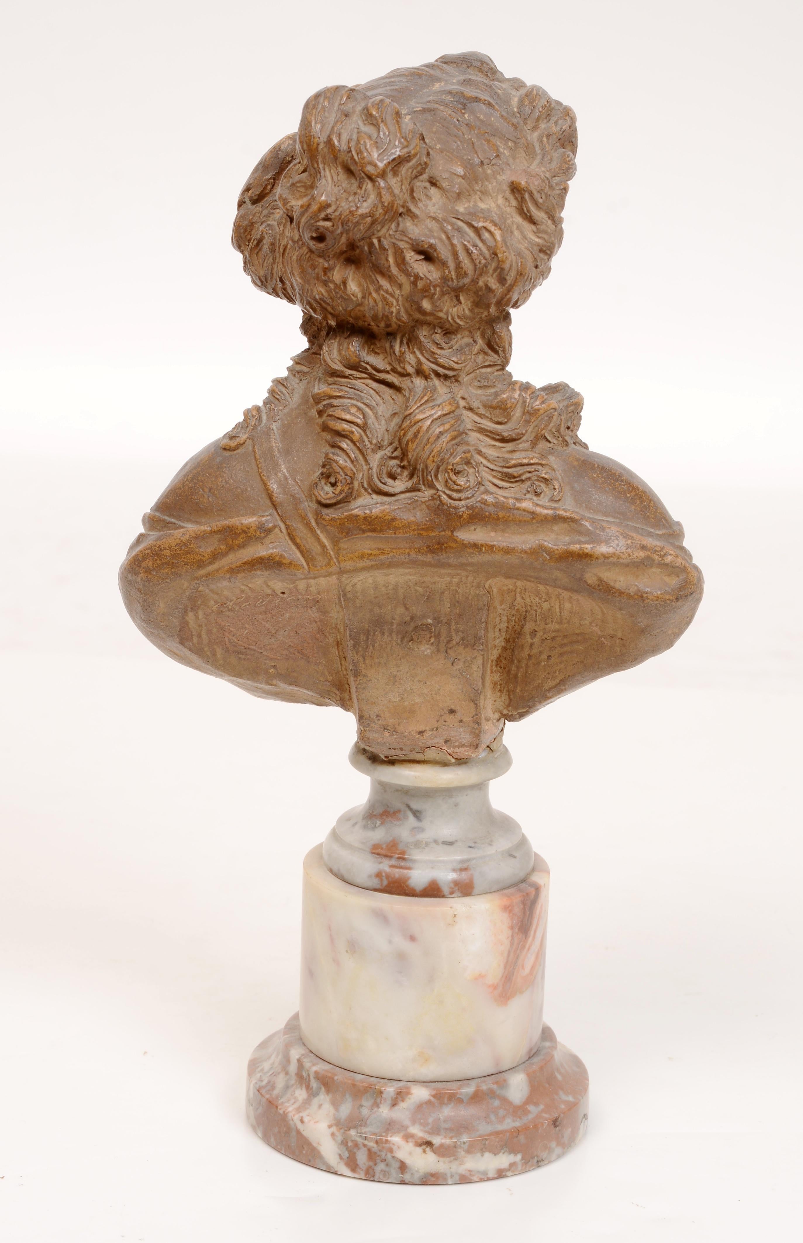 Terracotta After Clodion, a Bacchante Mounted on a Double Marble Pedestal In Good Condition For Sale In valatie, NY