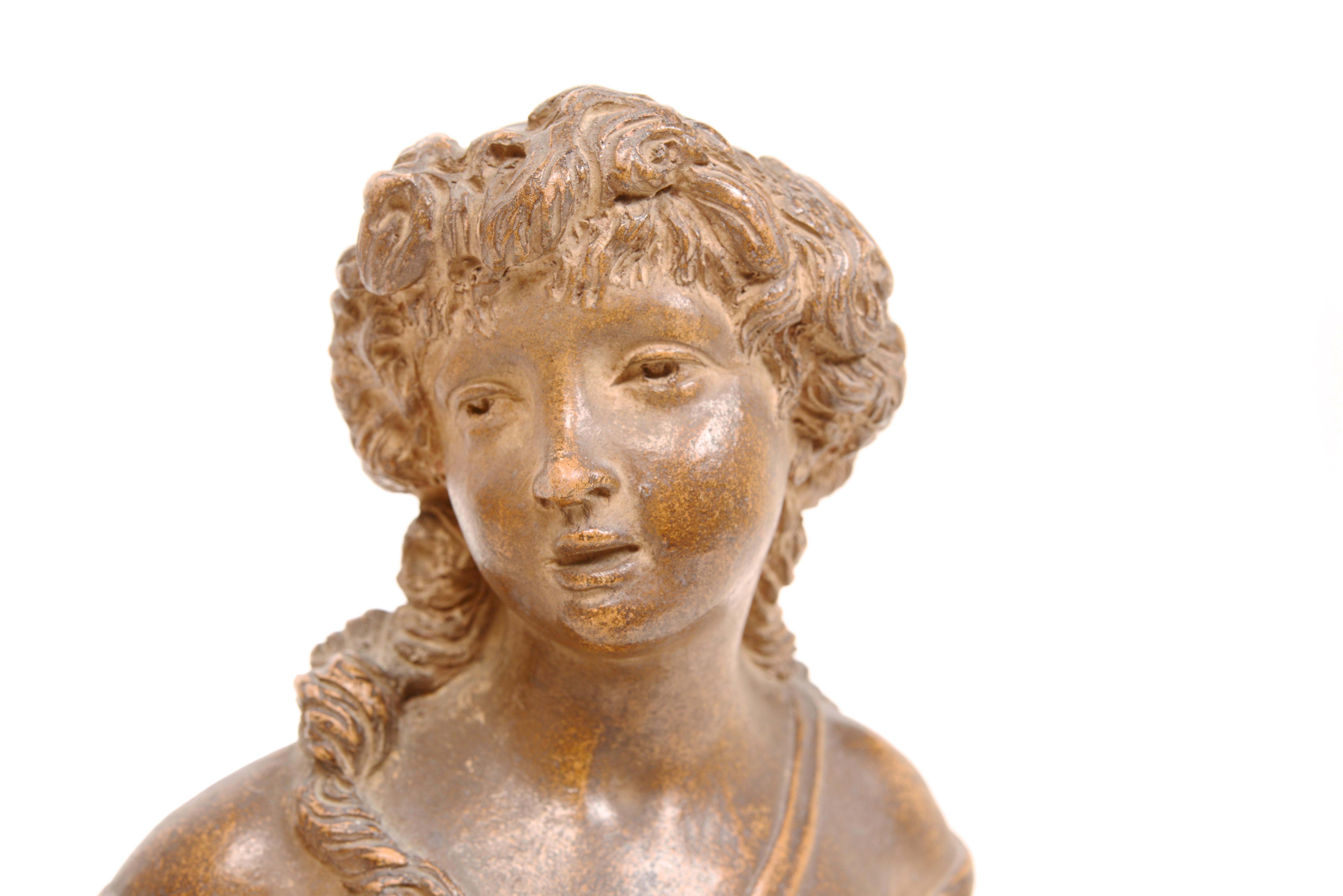 Terracotta After Clodion, a Bacchante Mounted on a Double Marble Pedestal For Sale 2