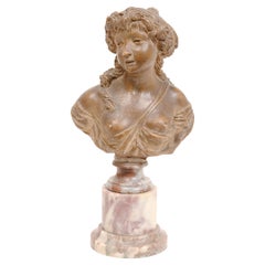 Terracotta After Clodion, a Bacchante Mounted on a Double Marble Pedestal