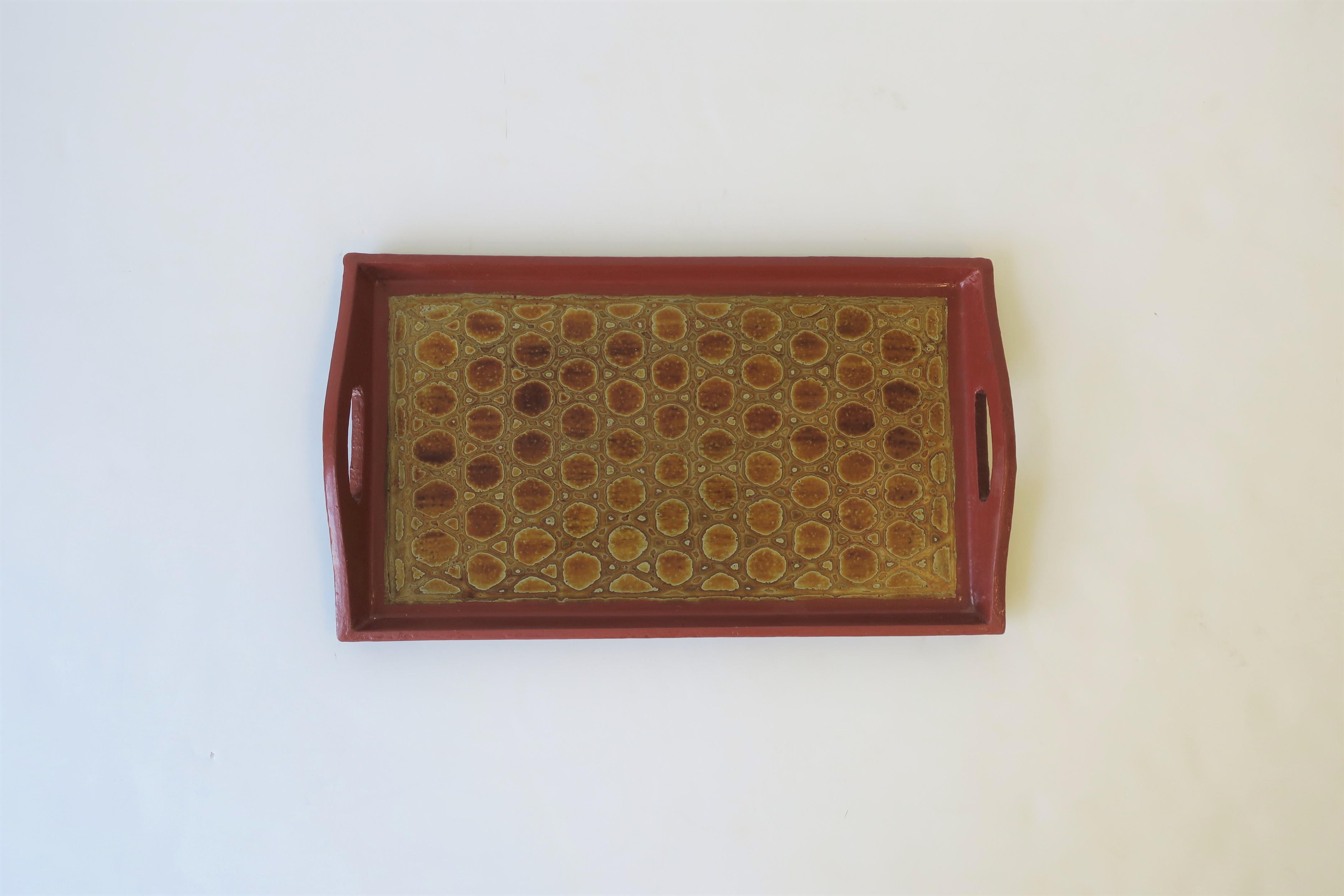 Red Burgundy, Gold and Black Lacquer Tray with Reptile-esque Design 3