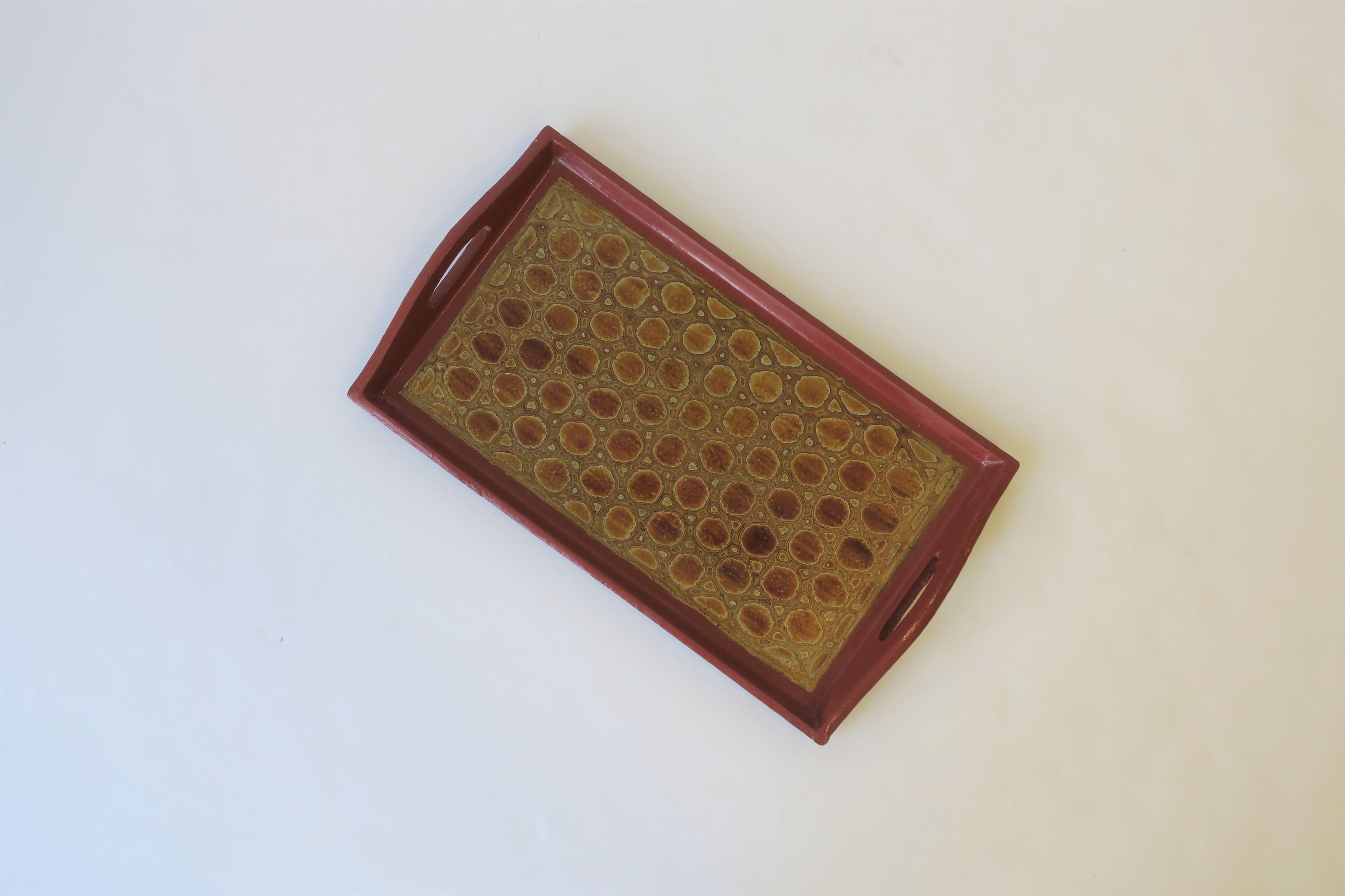 Red Burgundy, Gold and Black Lacquer Tray with Reptile-esque Design 5