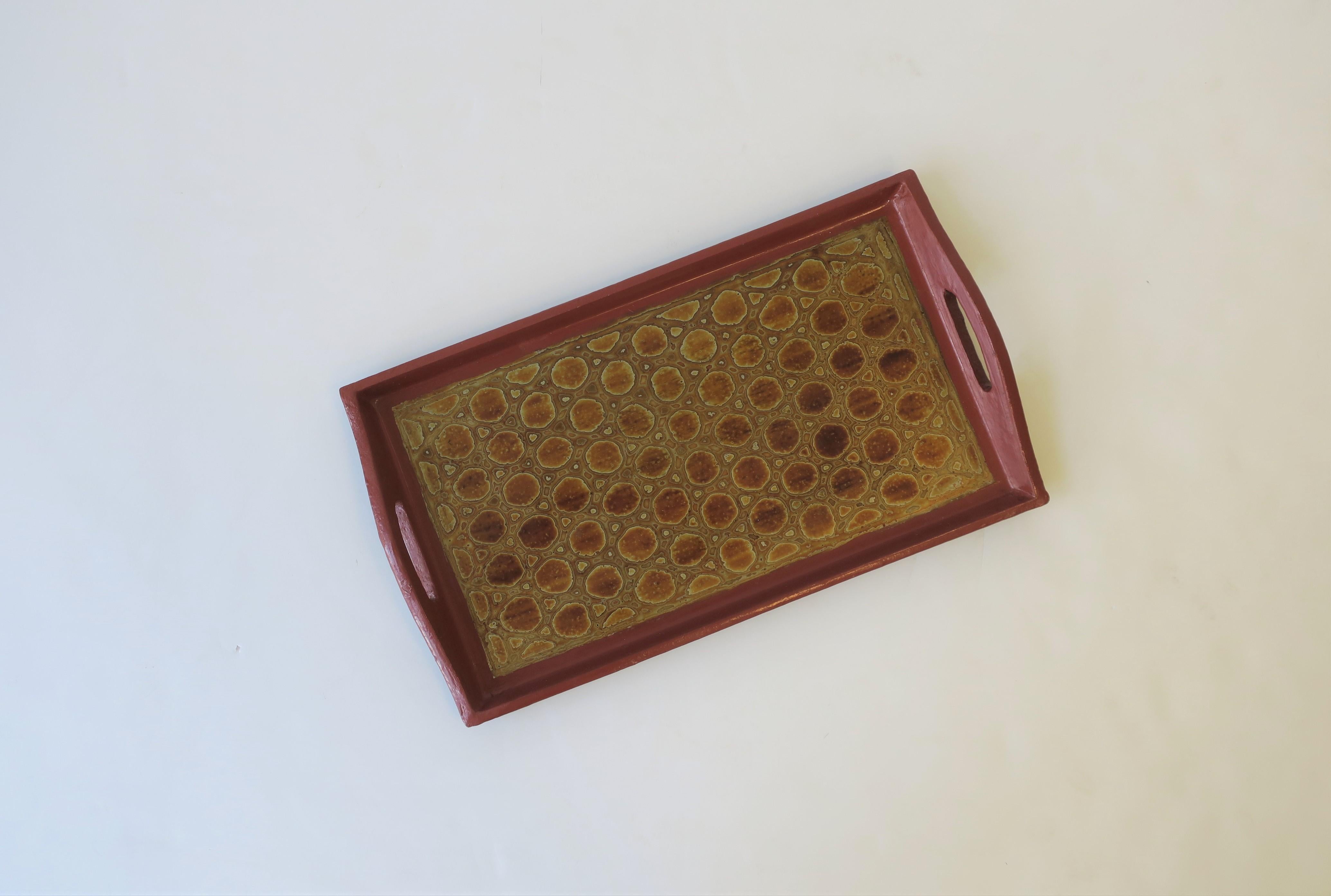 Red Burgundy, Gold and Black Lacquer Tray with Reptile-esque Design 6