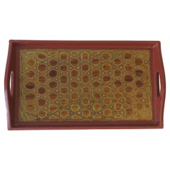 Red Burgundy, Gold and Black Lacquer Tray with Reptile-esque Design