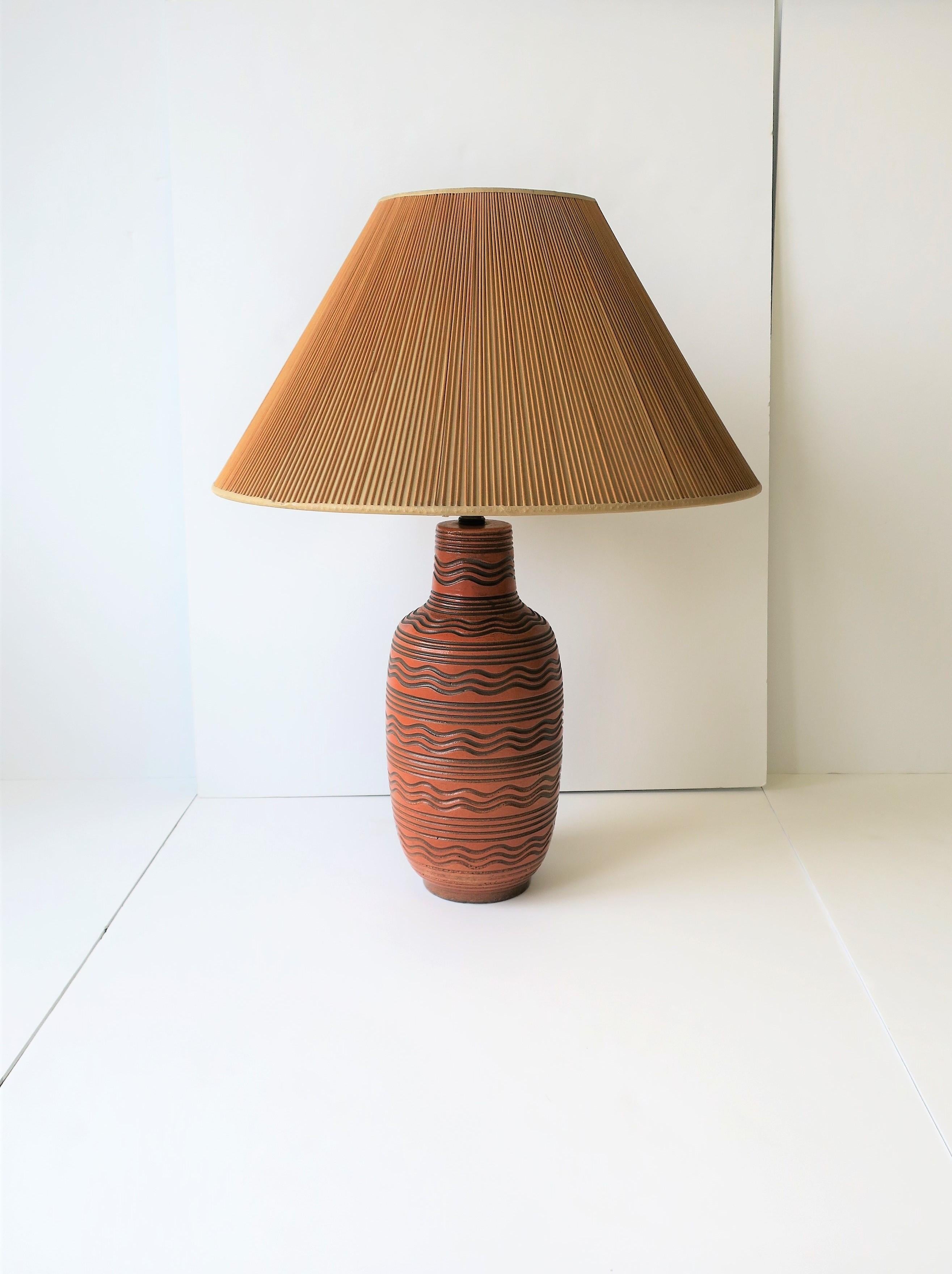 Mid-Century Modern Terracotta and Black Pottery Table Lamp by Design Technics