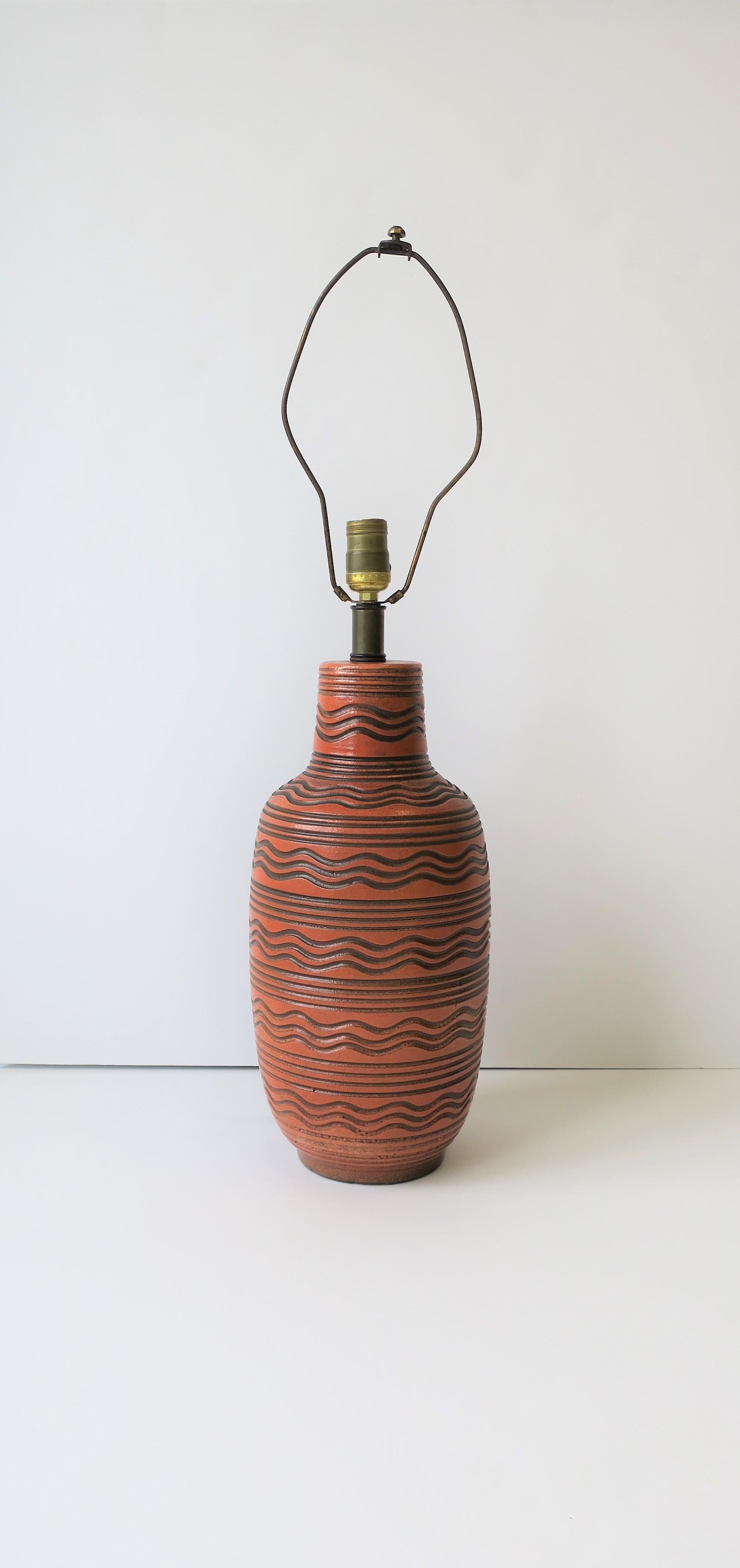 American Terracotta and Black Pottery Table Lamp by Design Technics