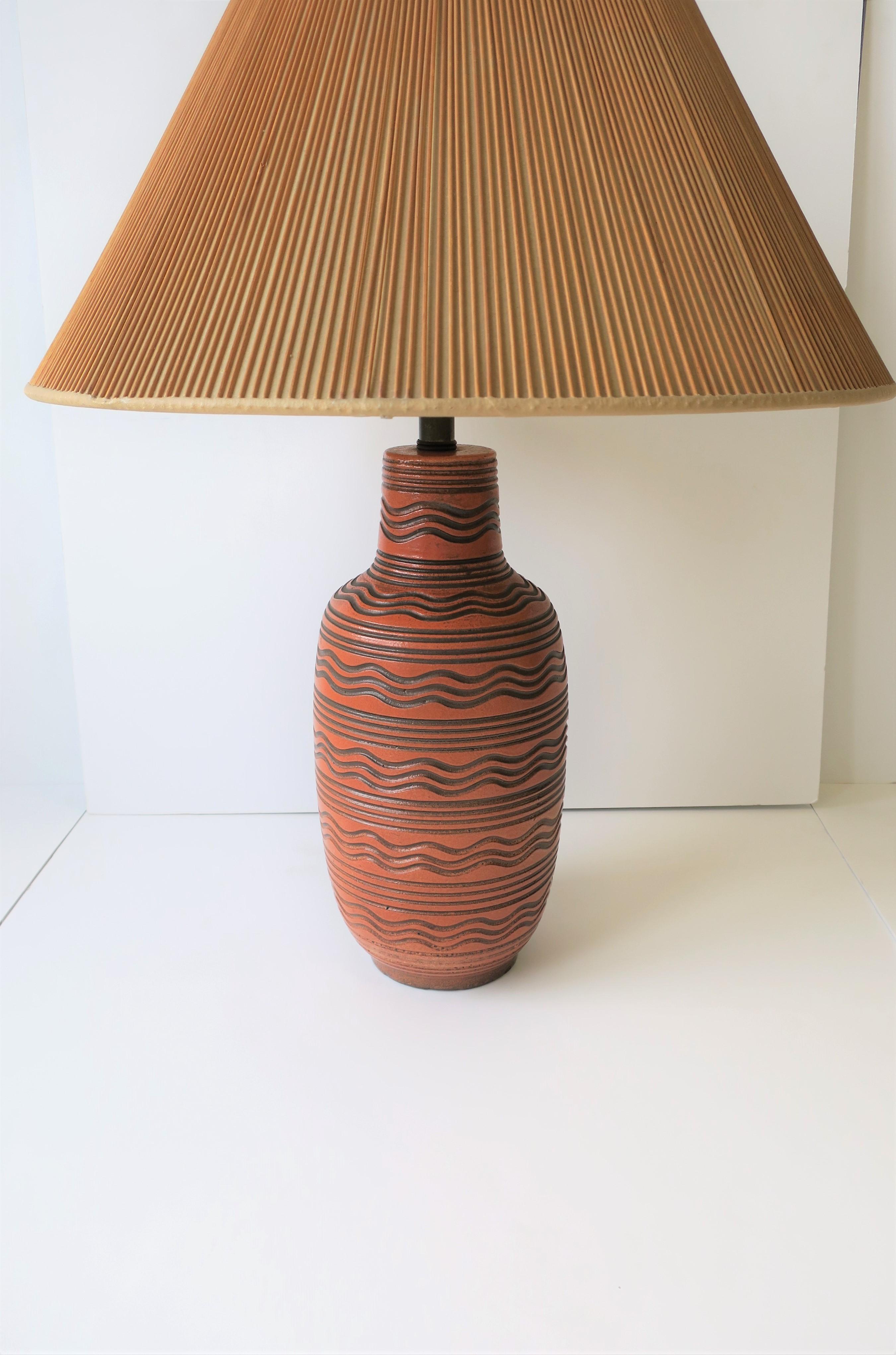 20th Century Terracotta and Black Pottery Table Lamp by Design Technics