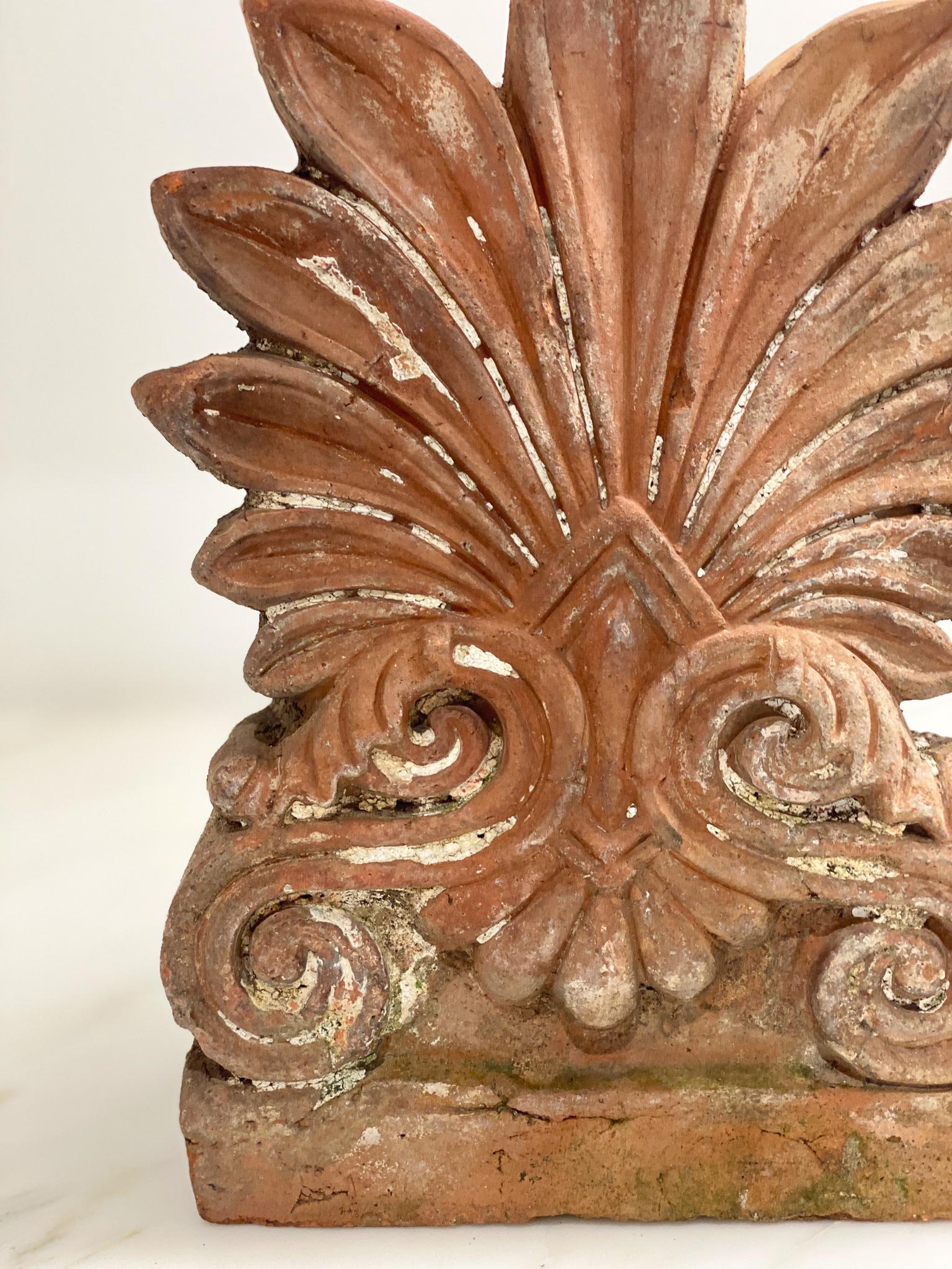 19th Century Terracotta Anthemion Roof Tile