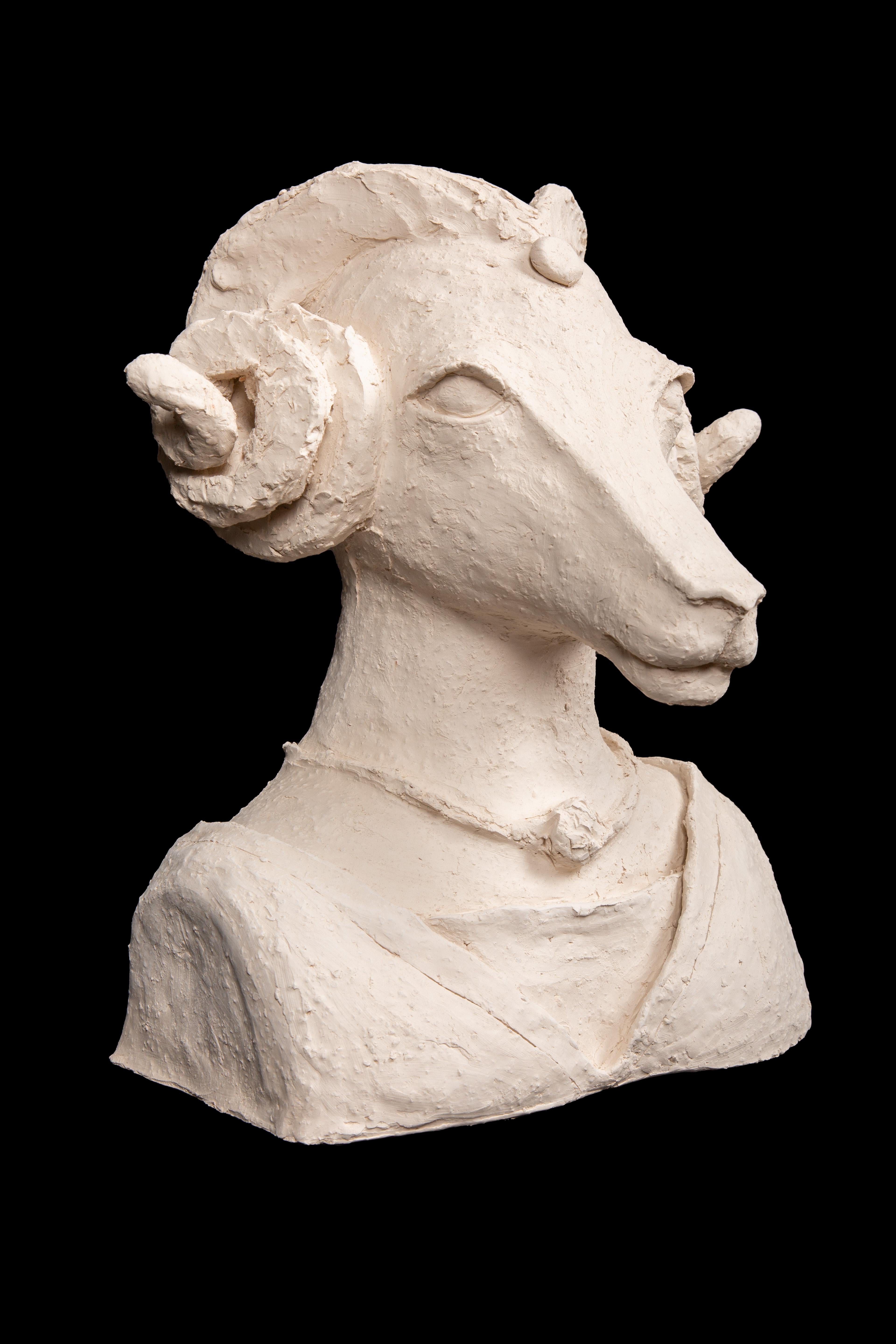 French Terracotta Anthropomorphic Ram Bust Wearing a Ferronnière