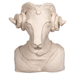 Terracotta Anthropomorphic Ram Bust Wearing a Ferronnière