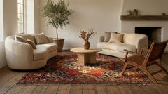 Terracotta Bakhtiar Hand Knotted Rug 11 ft x 12 ft, Scarlet Medallion Majesty