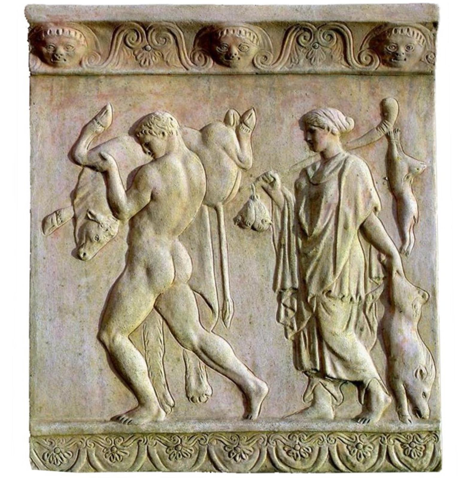 TERRACOTTA BAS RELIEF HERCULES LABORS GREEK ROMAN early 20th Century
Bas-relief - Hercules, Impruneta terracotta
HEIGHT 55cm
WIDTH 49cms
THICKNESS 3cm
WEIGHT 15Kg
MATERIAL Terracotta
good conditions.