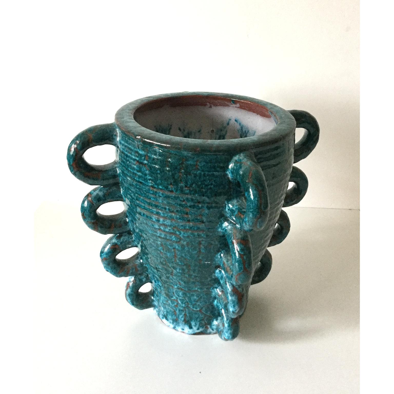 Mid-20th Century Terracotta Blue Glazed Vase by the French Pottery Manufacturer Accolay, 1960s