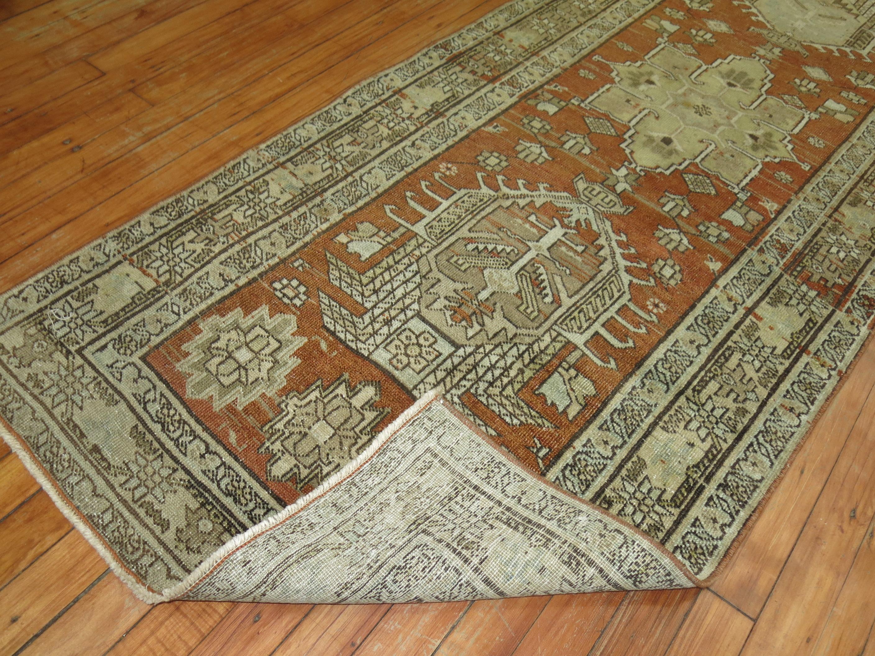 Terracotta Brown Antique Persian Heriz Runner In Good Condition For Sale In New York, NY