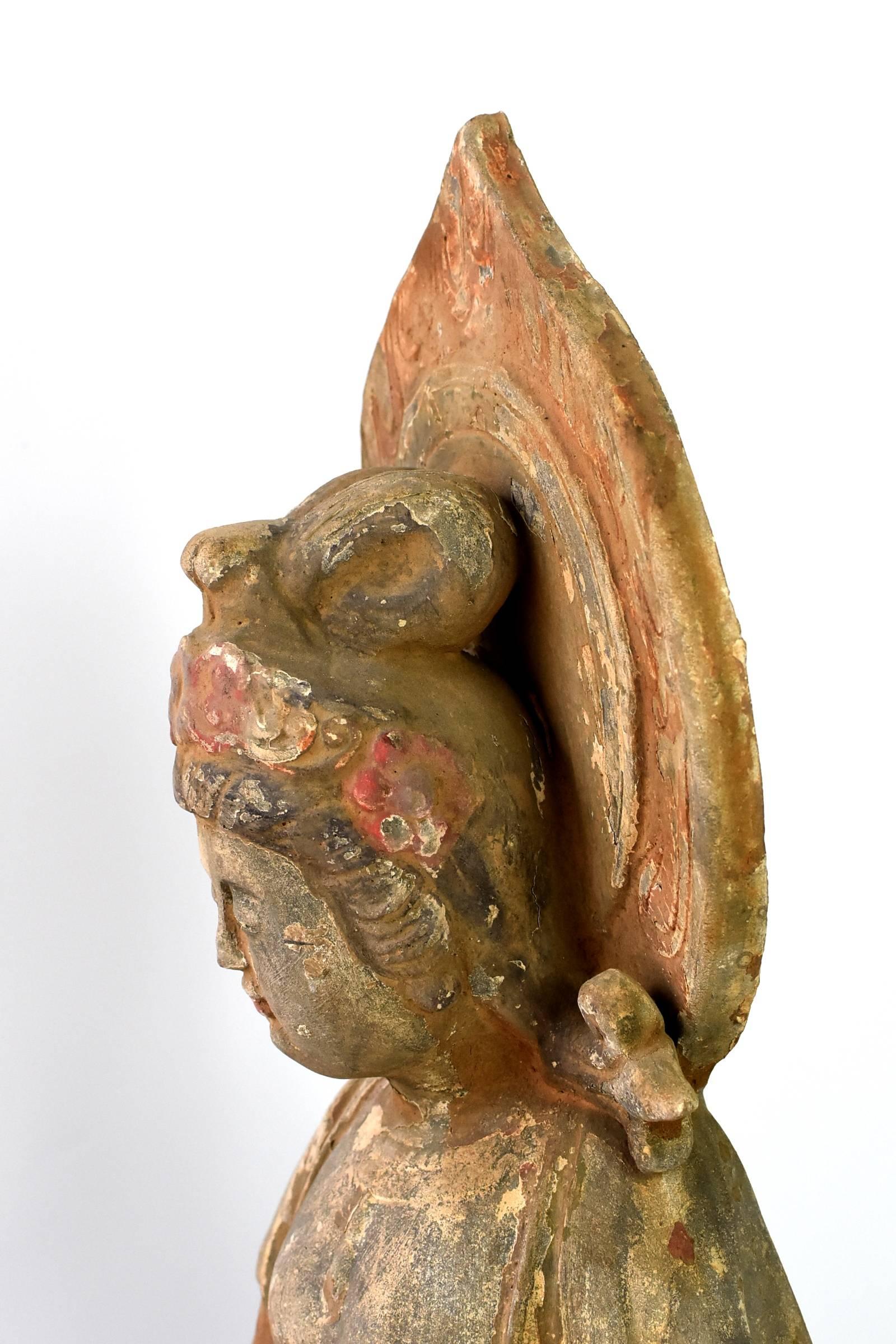 Terracotta Buddha Statue, Goddess of Wisdom, Tang Style Bodhisattva on Lion 3