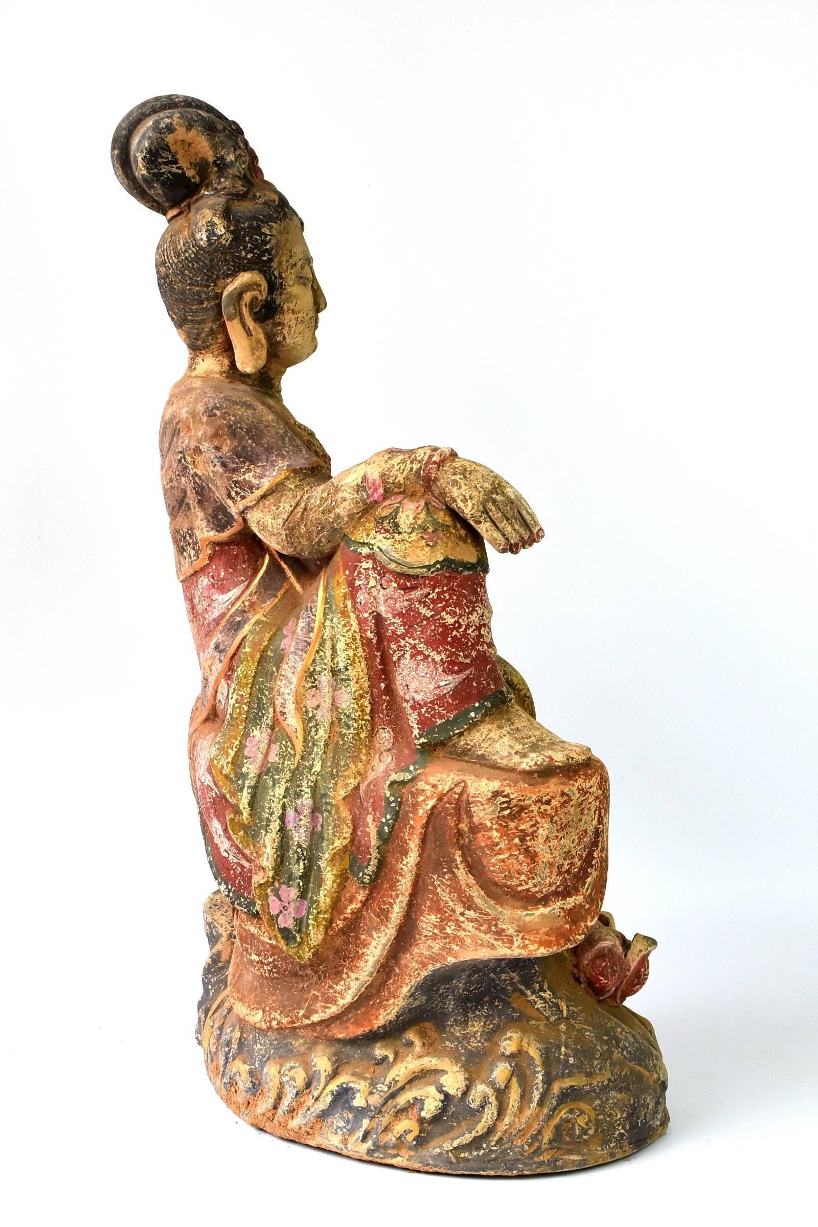 Chinese Terracotta Buddha Statue Kwan Yin Tang Style Bodhisattva