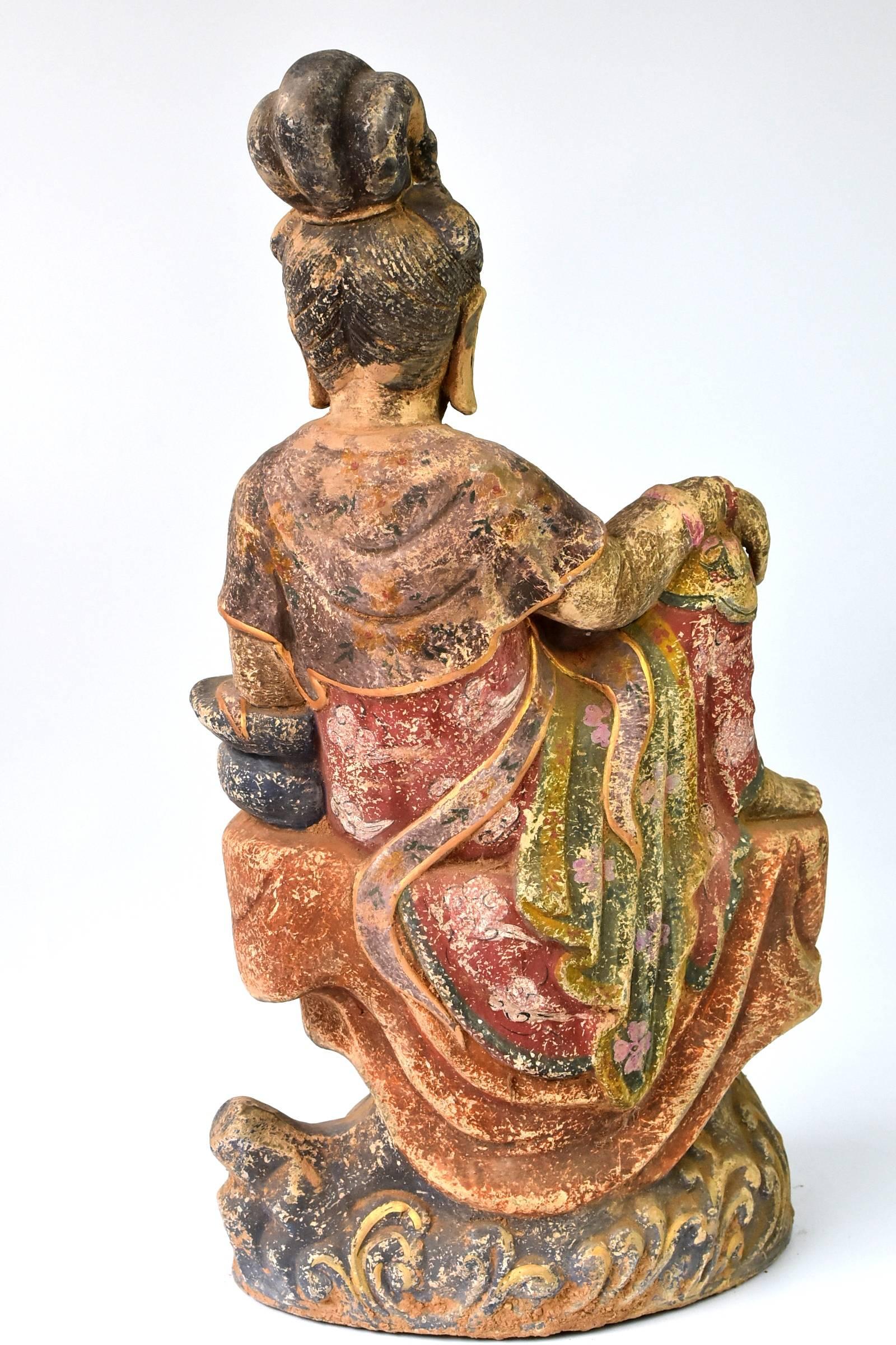 Hand-Painted Terracotta Buddha Statue Kwan Yin Tang Style Bodhisattva