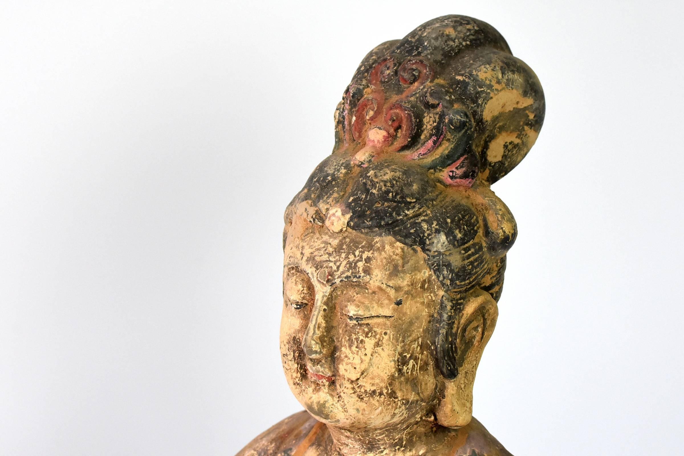 Terracotta Buddha Statue Kwan Yin Tang Style Bodhisattva In Good Condition In Somis, CA