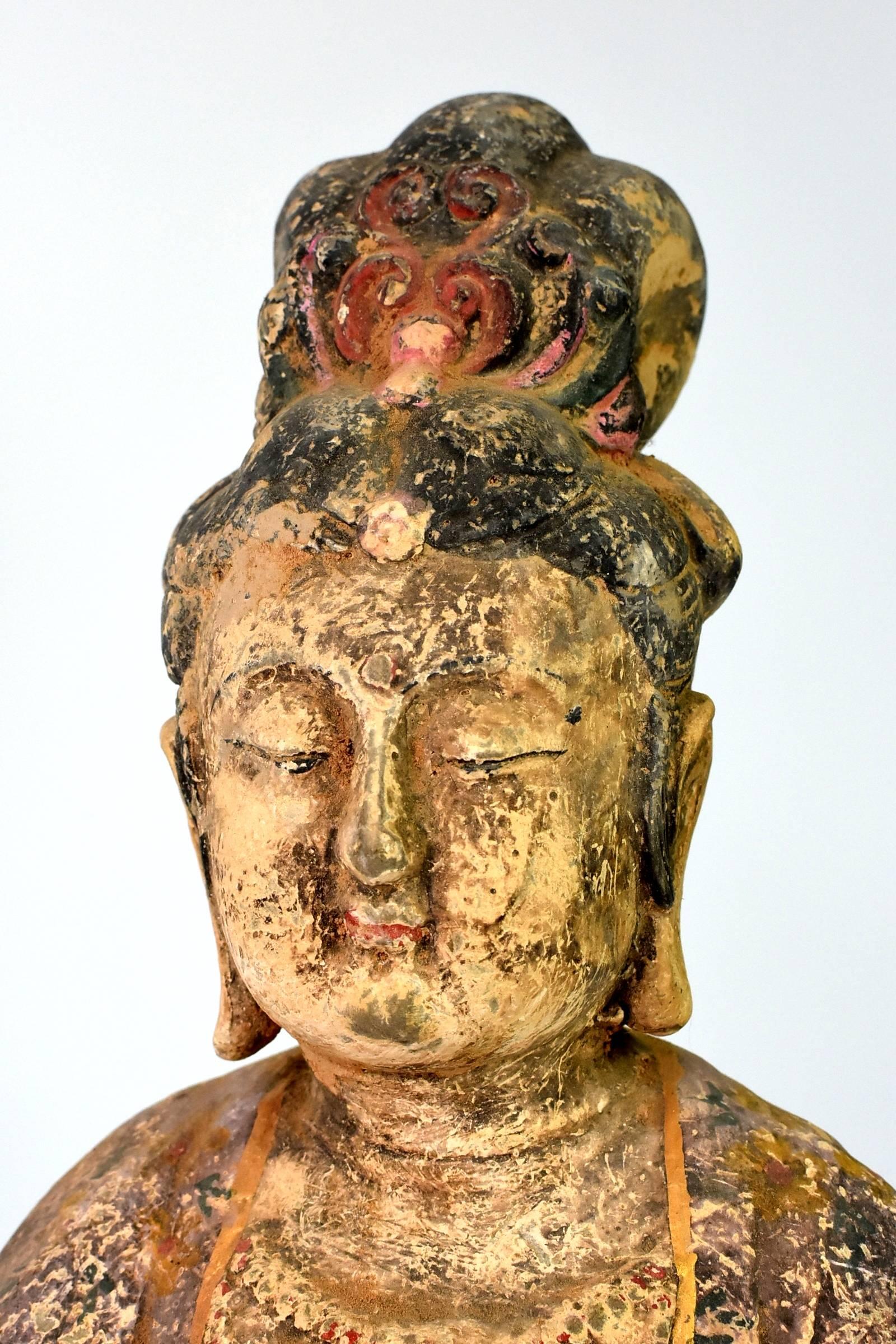 Pottery Terracotta Buddha Statue Kwan Yin Tang Style Bodhisattva
